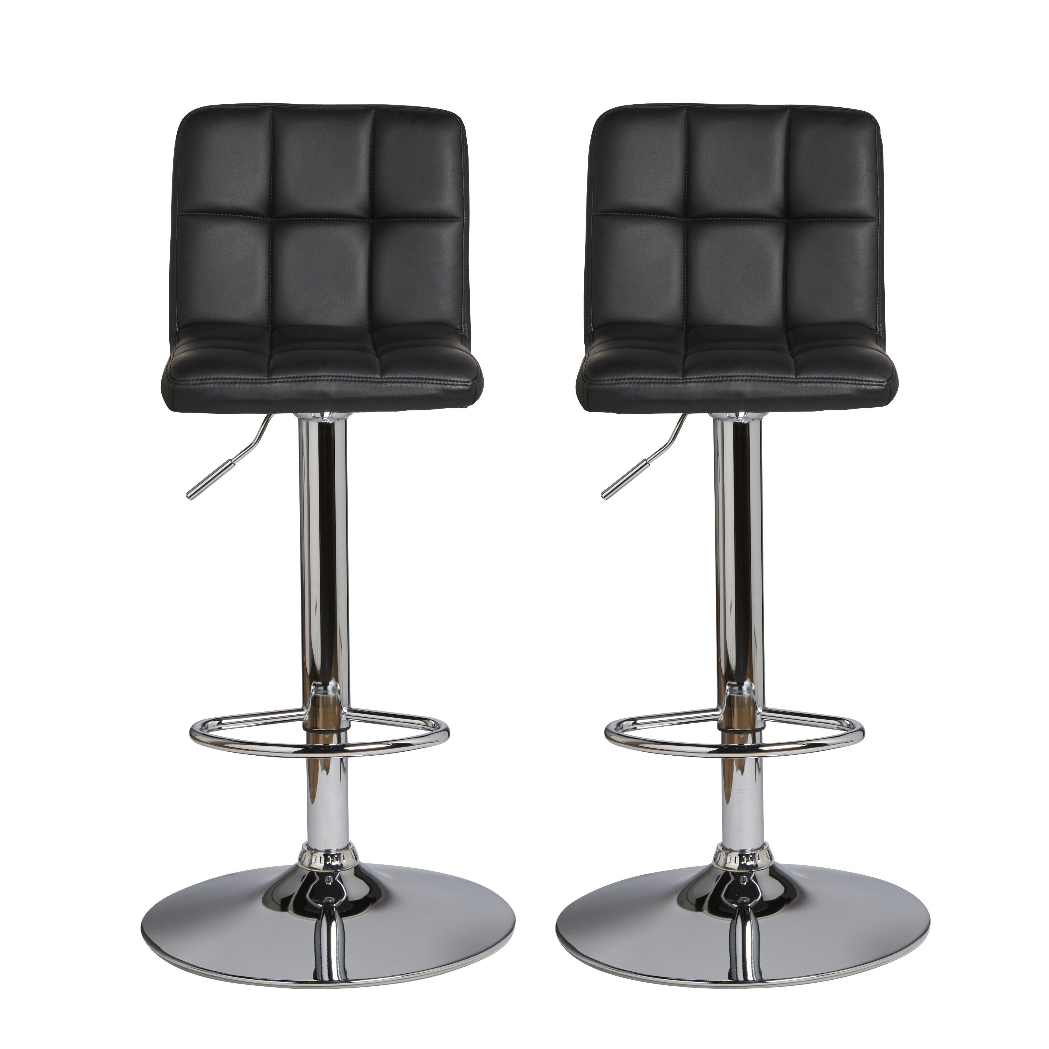 Cooke & Lewis Lagan Black Adjustable Swivel Bar stool, Pack of 2