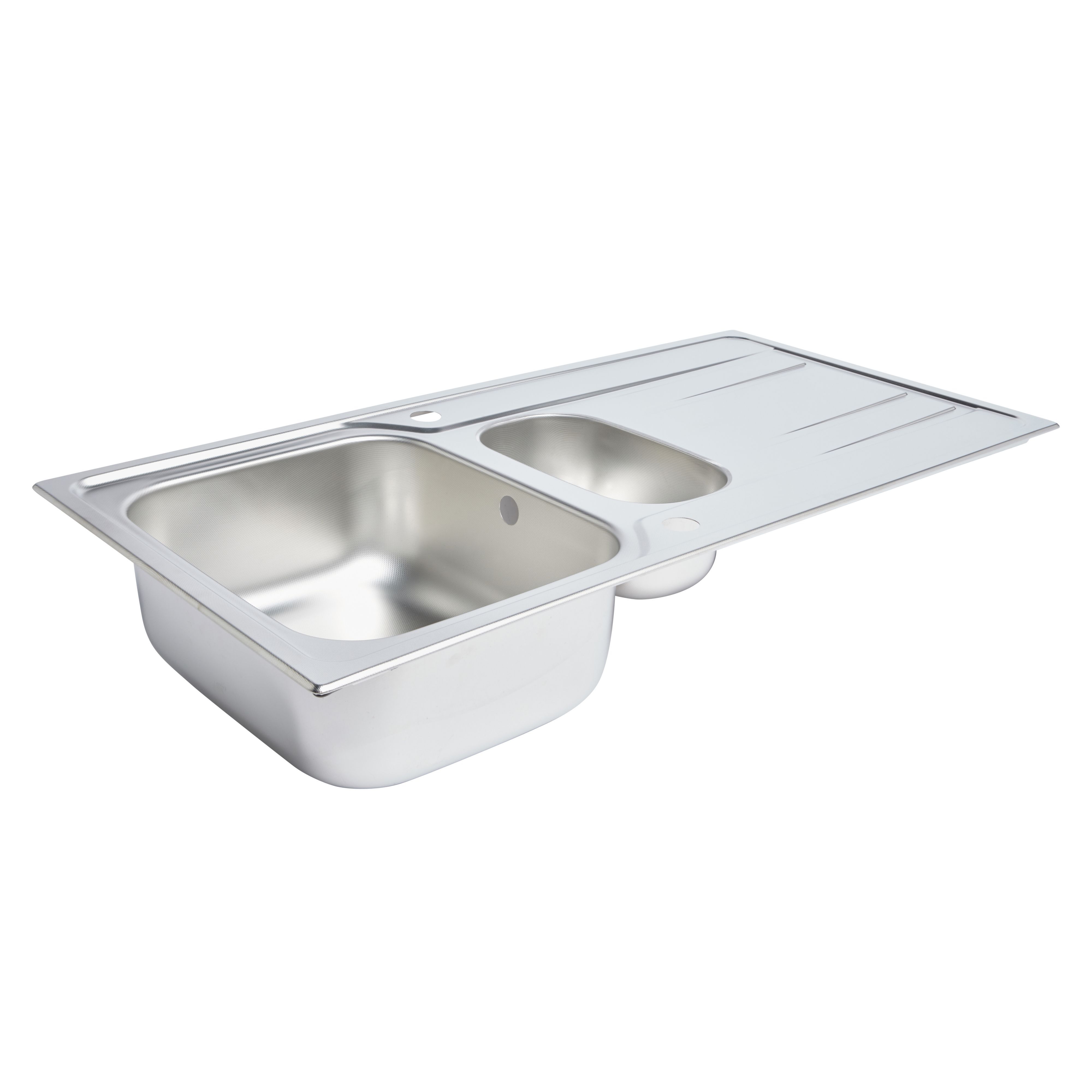 Cooke & Lewis Lyell Linen Inox Stainless steel 1.5 Bowl Sink & drainer 500mm x 1000mm