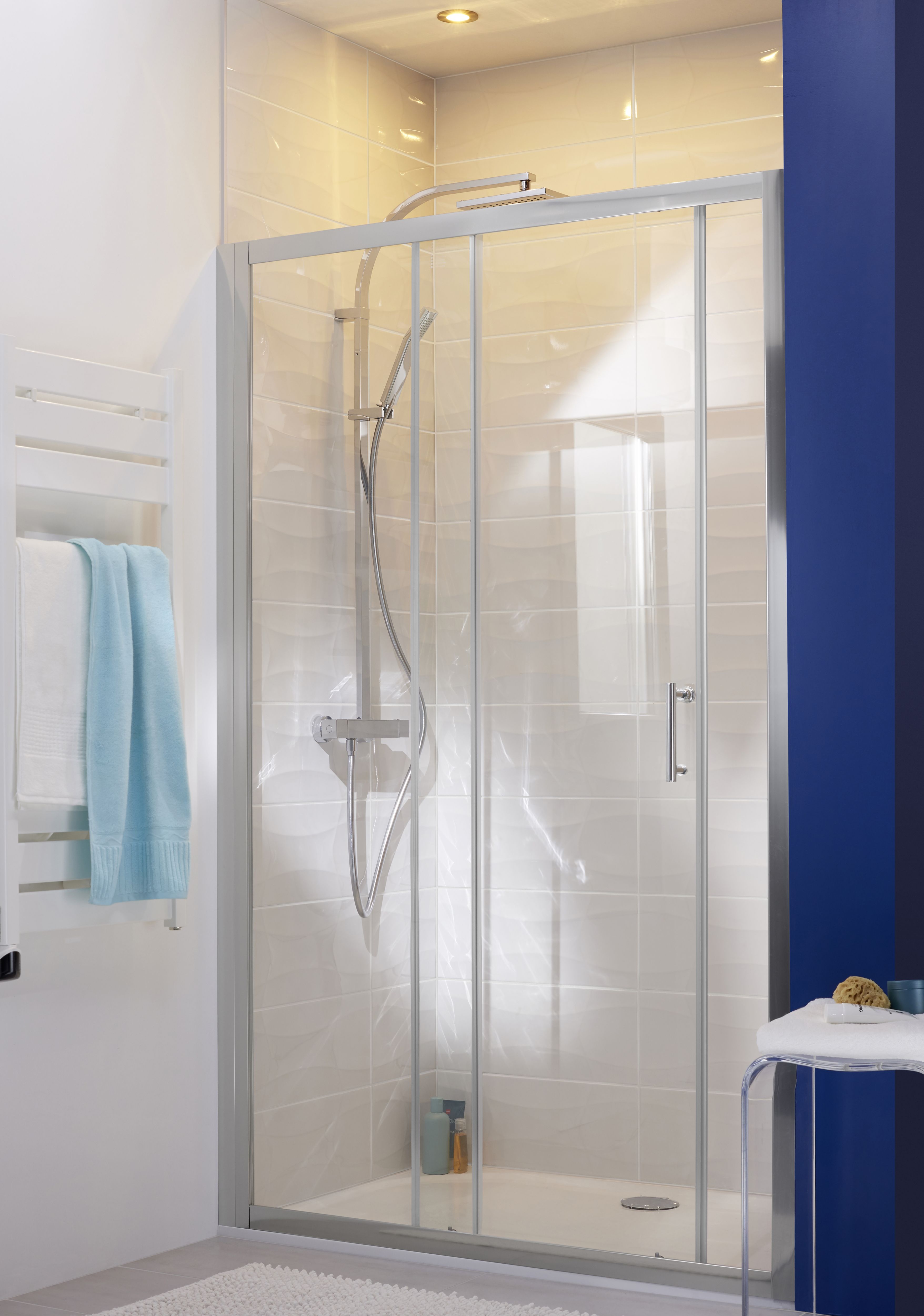 Cooke & Lewis Onega Argenté Silver effect Clear Sliding Shower Door (H)190cm (W)120cm