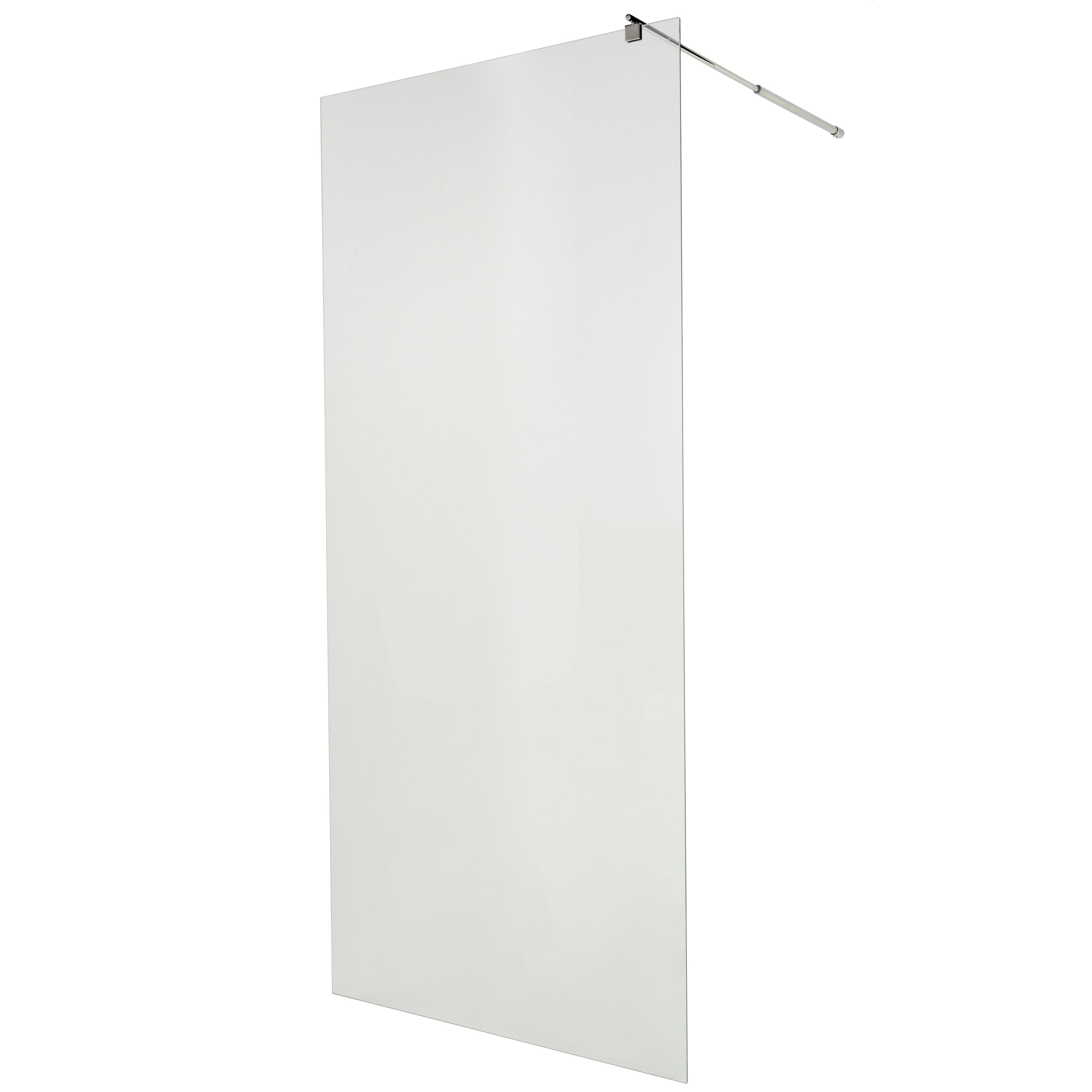 Cooke & Lewis Onega Chrome effect Clear Walk-in Wet room glass screen & bar (H)195cm (W)90cm