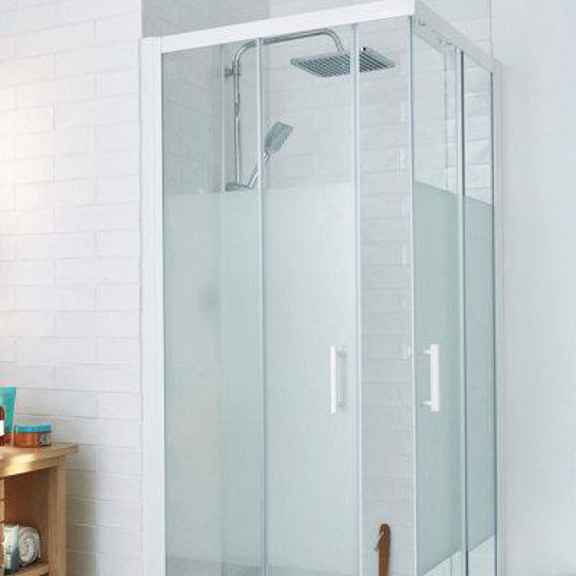 Cooke & Lewis Onega Framed Frosted Square Shower enclosure - Corner entry double sliding door (W)90cm (D)90cm