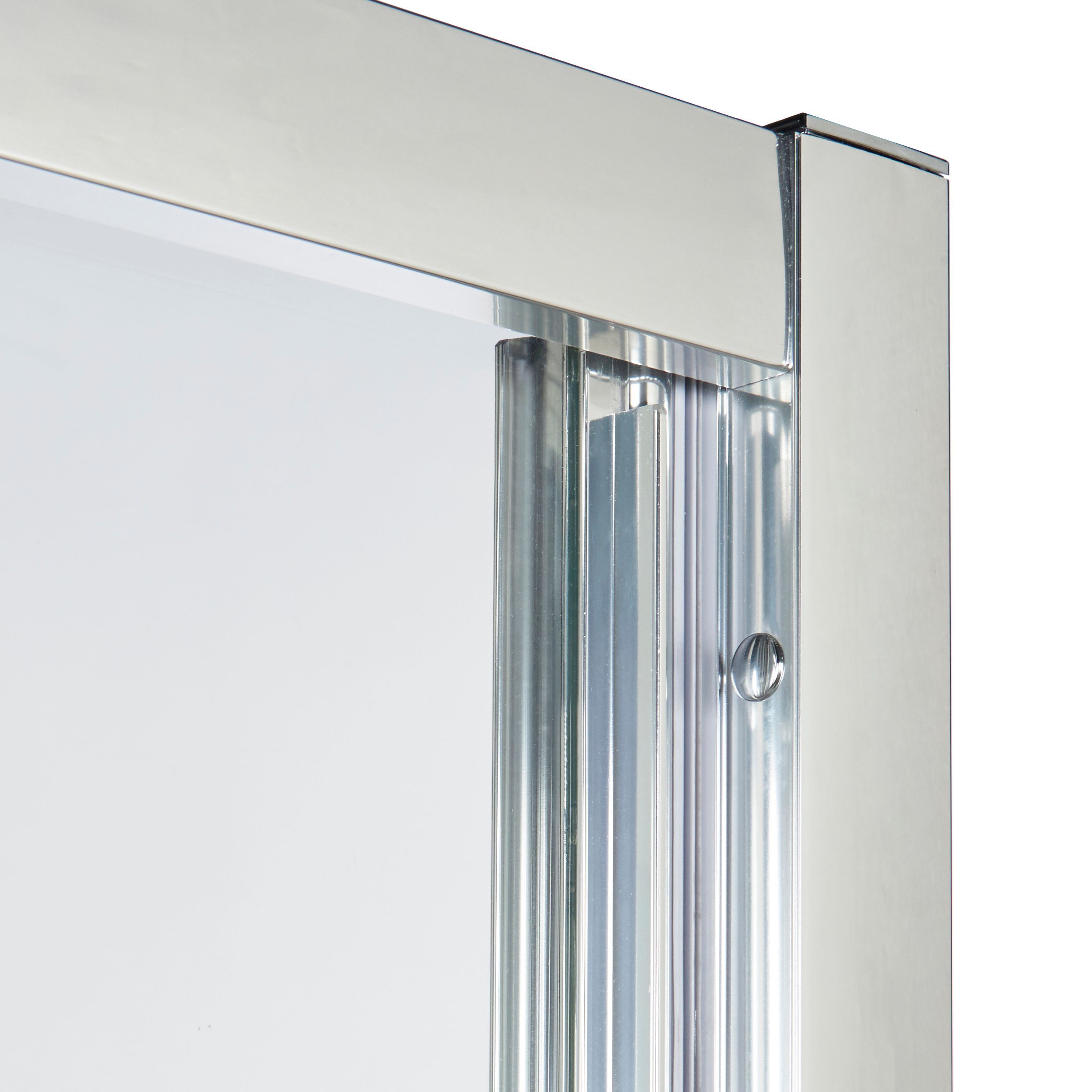 Cooke & Lewis Onega Framed Transparent Silver effect Quadrant Shower enclosure - Corner entry double sliding door (W)80cm (D)80cm
