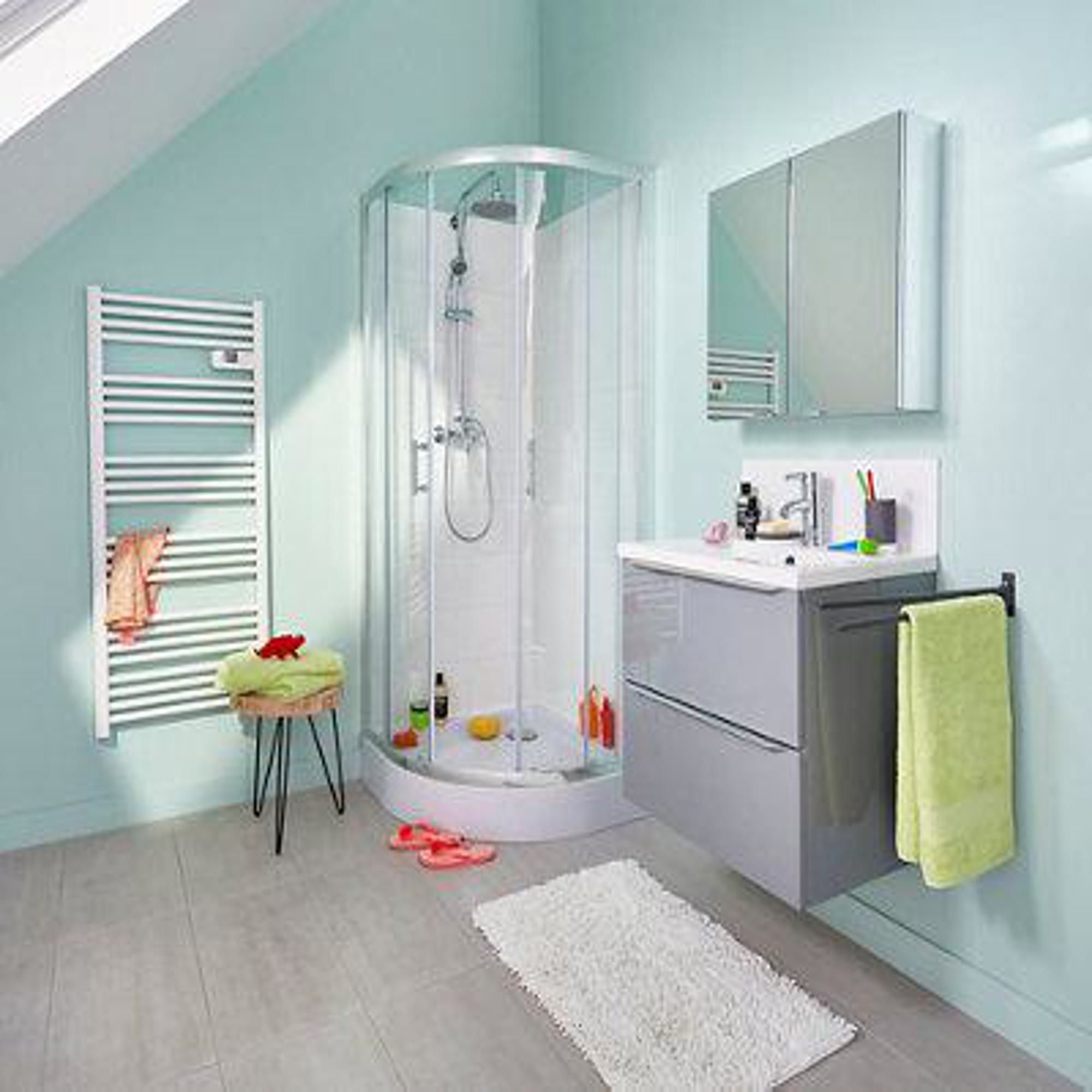 Cooke & Lewis Onega Framed Transparent Silver effect Quadrant Shower enclosure - Corner entry double sliding door (W)80cm (D)80cm