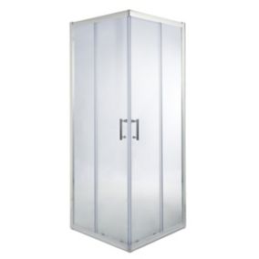 Cooke & Lewis Onega Transparent Chrome effect Silver effect Universal Square Shower enclosure with Corner entry double sliding door (W)90cm (D)90cm