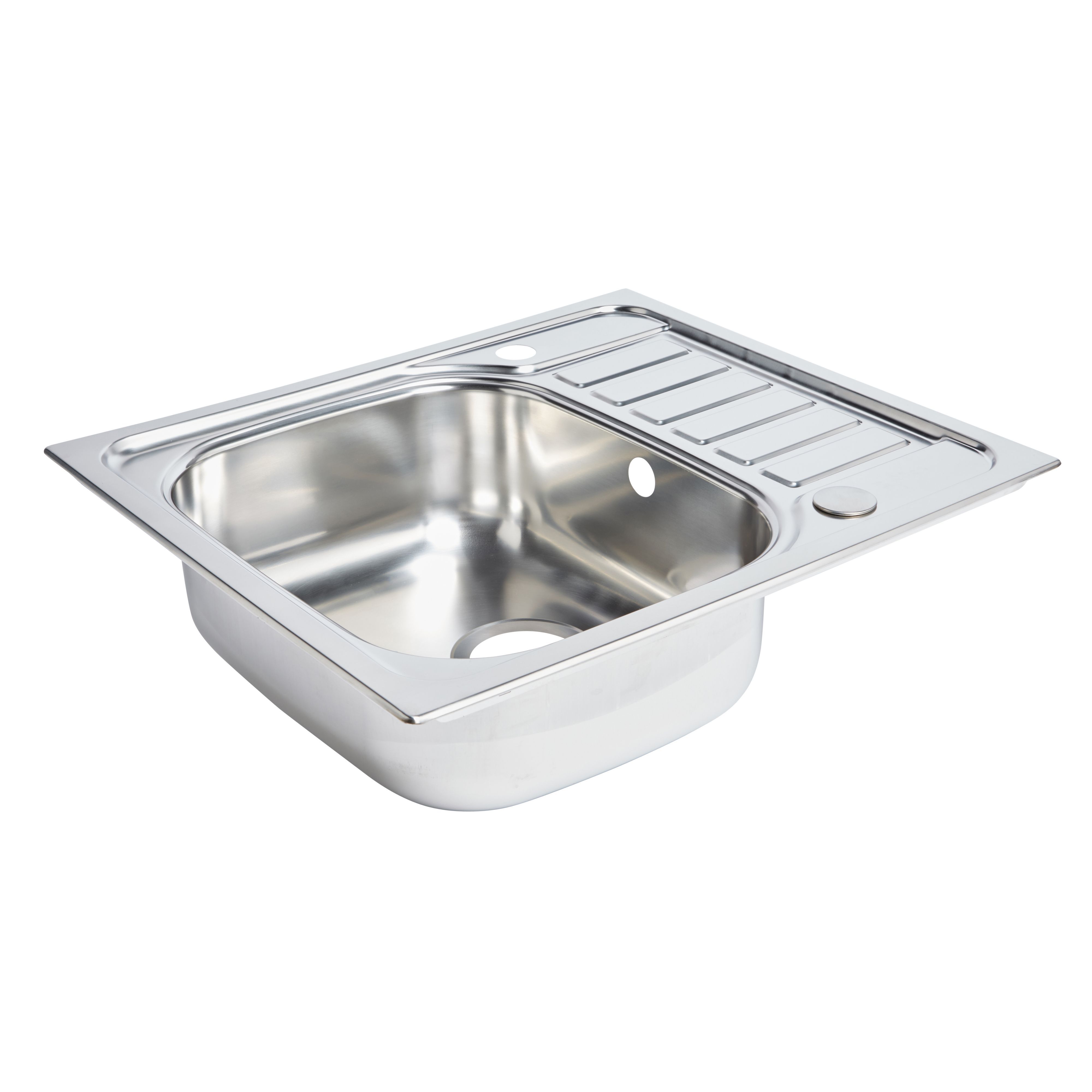 Cooke & Lewis Sagan Polished Inox Stainless steel 1 Bowl Sink & drainer 500mm x 580mm