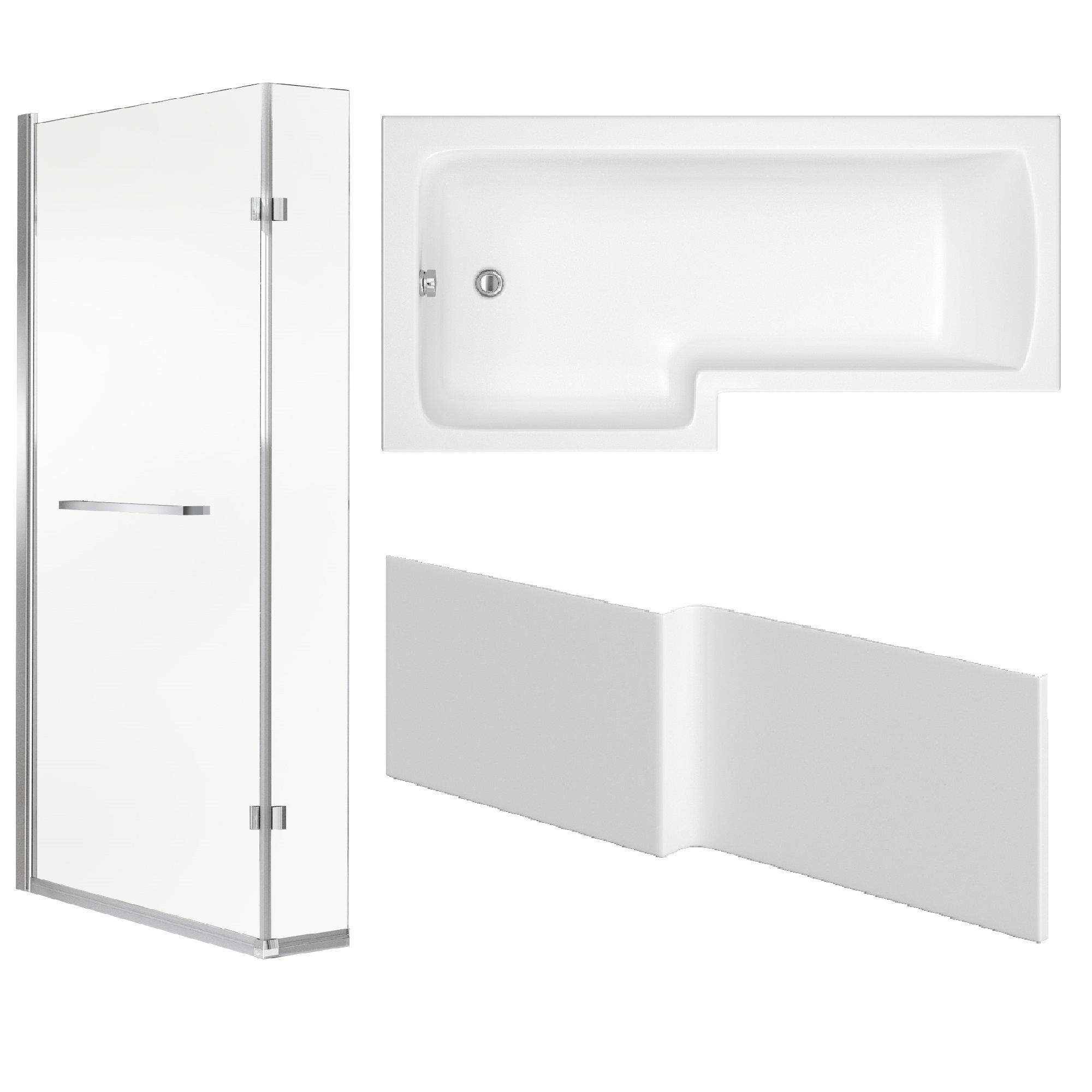 Cooke & Lewis Solarna Acrylic L-shaped Shower Bath, panel & screen set, (L)1500mm (W)850mm