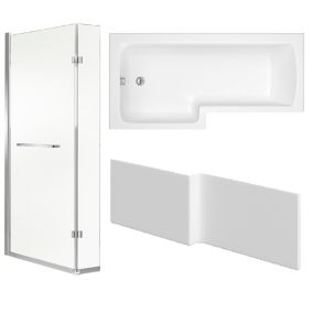 Cooke & Lewis Solarna Acrylic L-shaped Shower Bath, panel & screen set, (L)1500mm (W)850mm