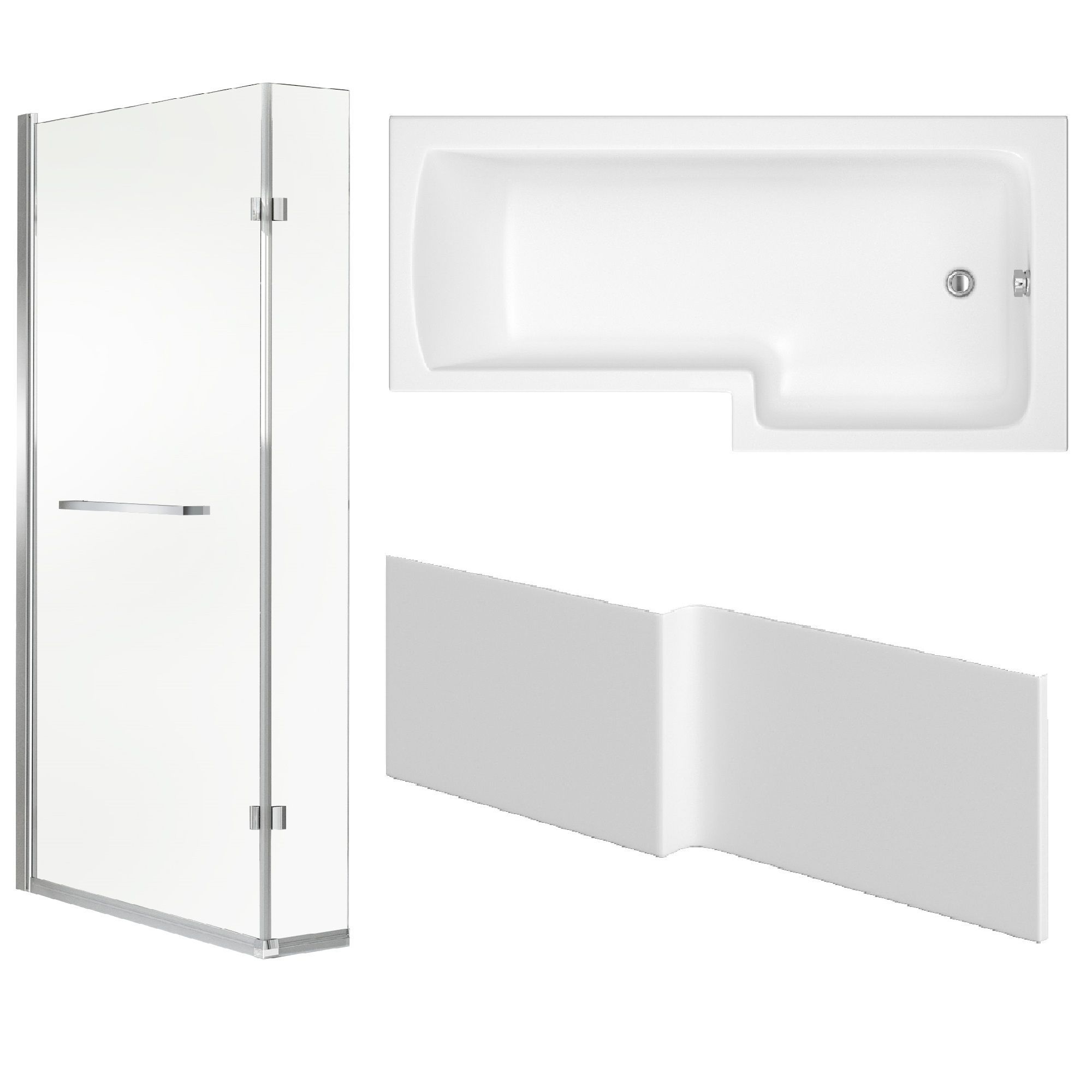 Cooke & Lewis Solarna Acrylic L-shaped Shower Bath, panel & screen set, (L)1500mm (W)850mm