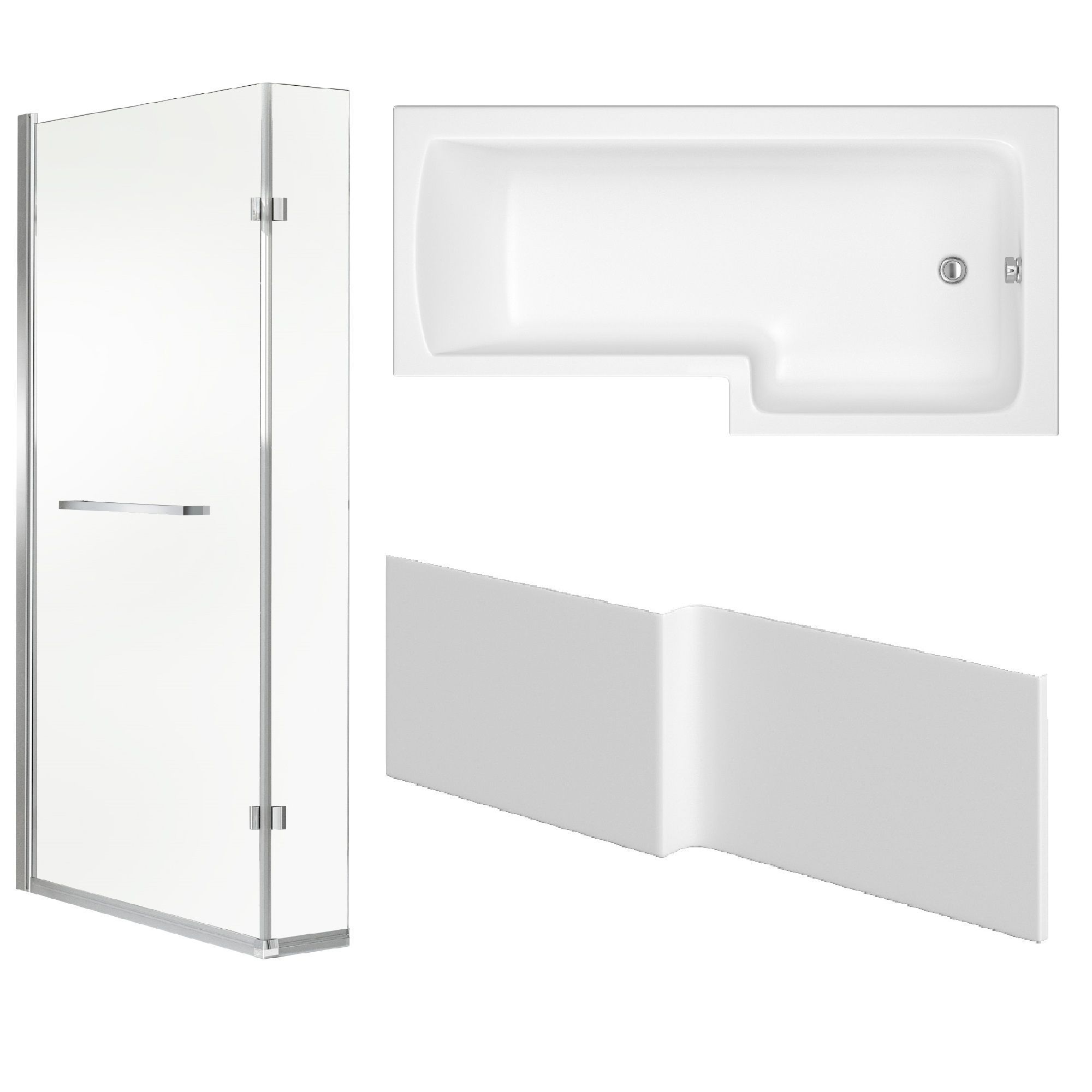 Cooke & Lewis Solarna Acrylic L-shaped Shower Bath, panel & screen set, (L)1700mm (W)850mm