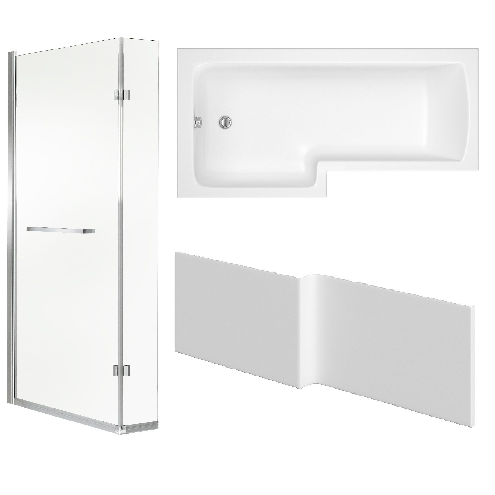 Cooke & Lewis Solarna L-shaped Shower Bath, panel & screen set, (L)1700mm (W)850mm