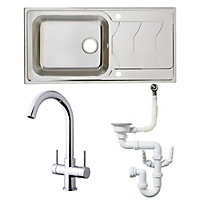 Cooke & Lewis Stainless steel 1 Bowl Sink, tap & waste kit