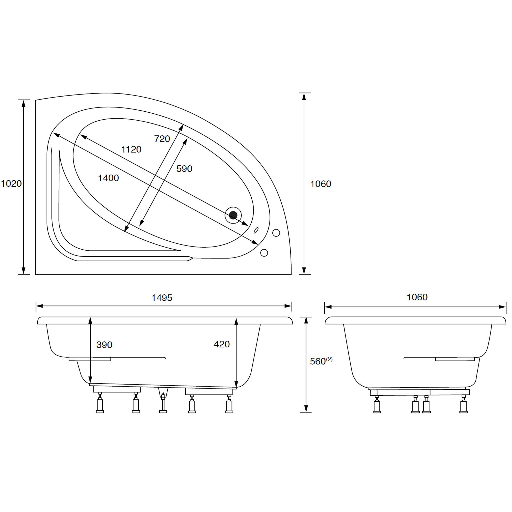 Cooke & Lewis Strand White Standard Acrylic Right-handed Corner Bath (L)1495mm (W)1060mm