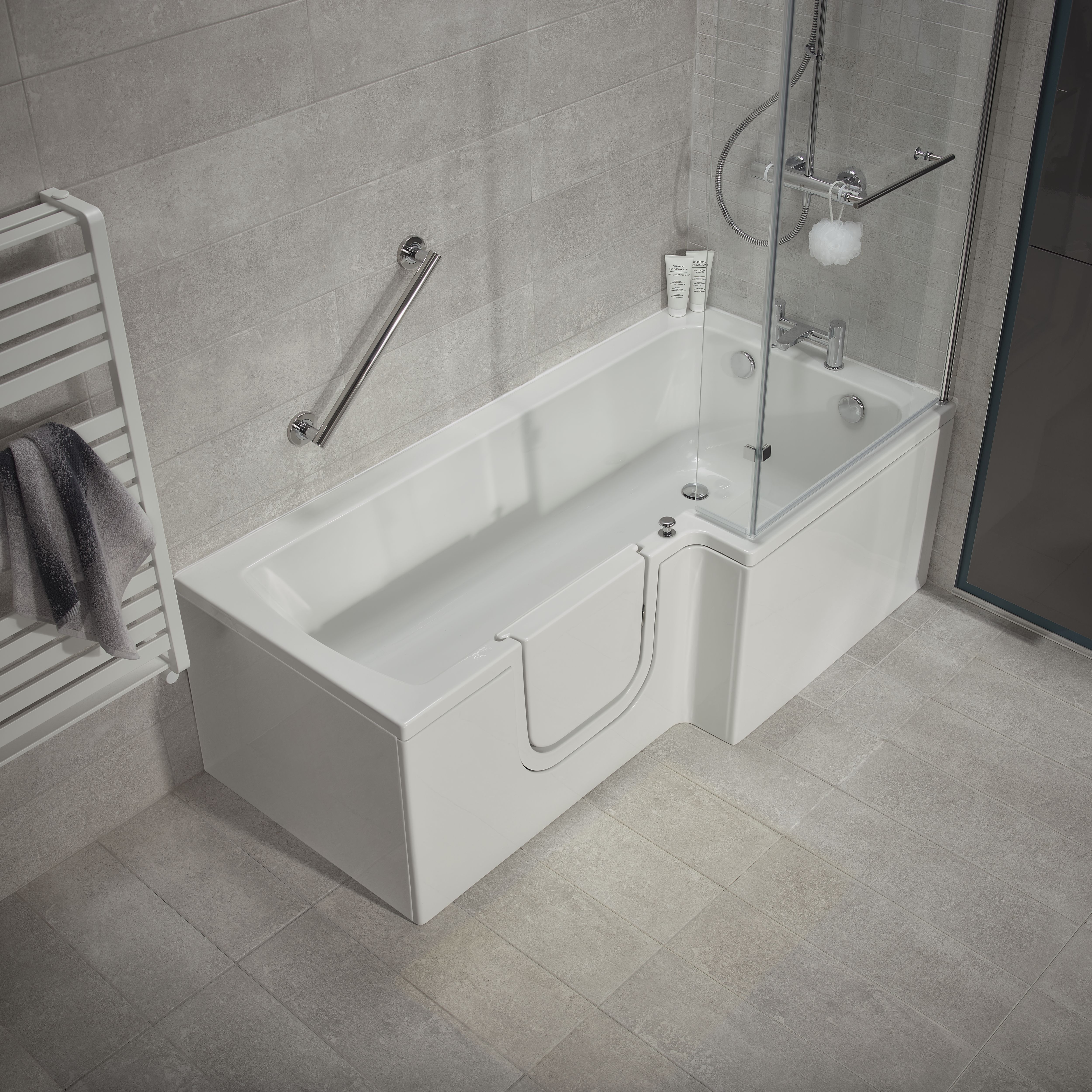 Cooke & Lewis White Easy-access Acrylic L-shaped Left-handed Shower Bath (L)1700mm (W)850mm