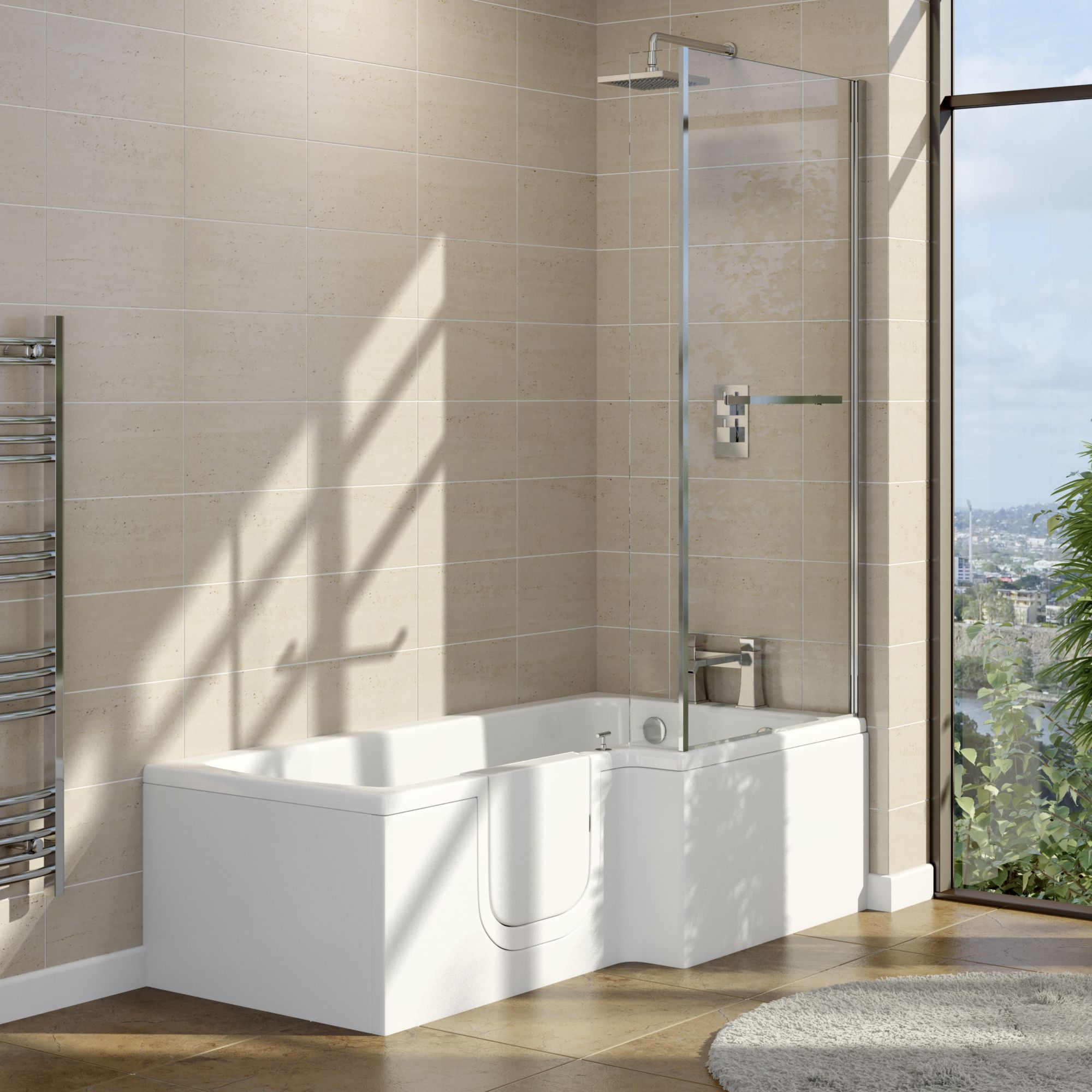 Cooke & Lewis White Easy-access Acrylic L-shaped Left-handed Shower Bath (L)1700mm (W)850mm
