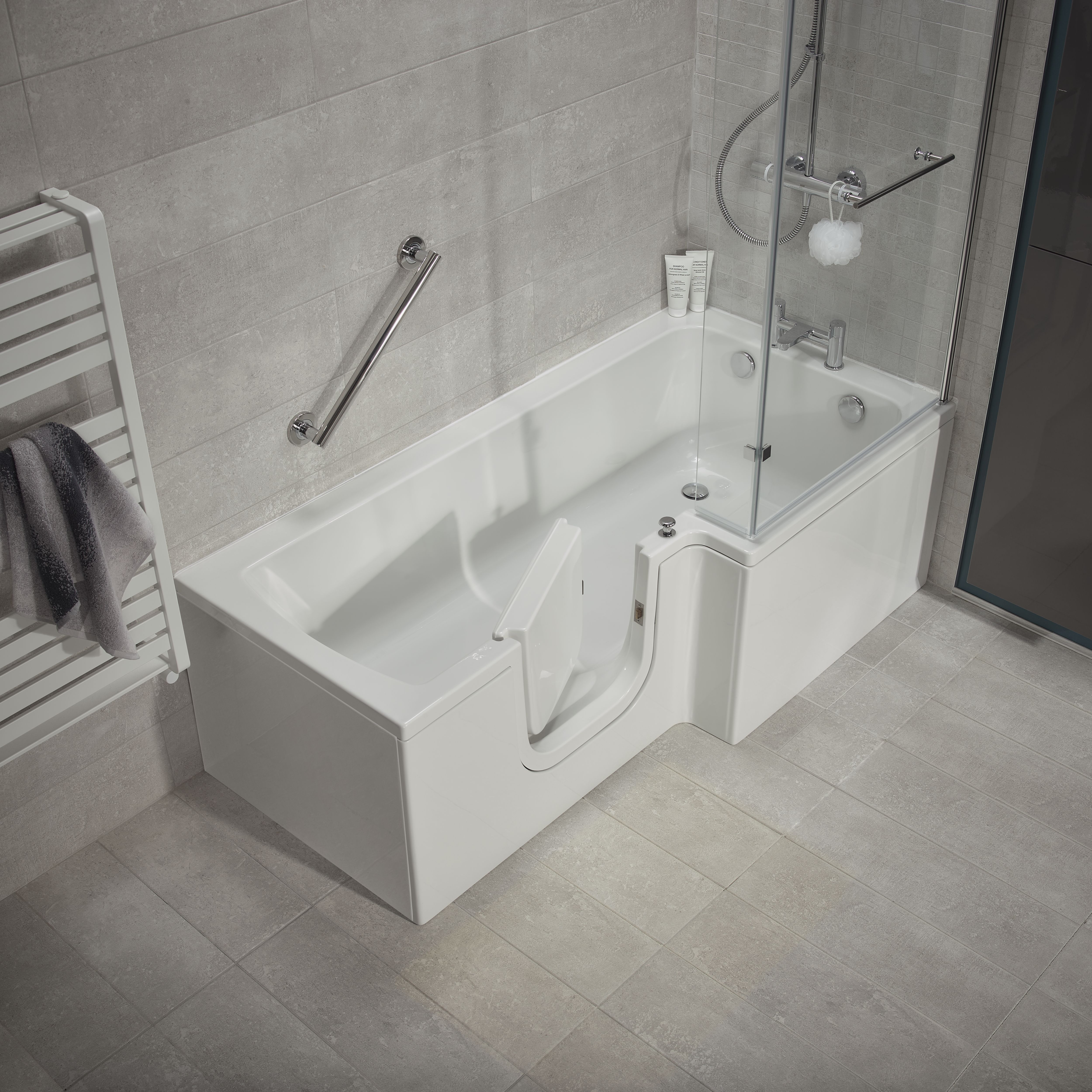 Cooke & Lewis White Easy-access Acrylic L-shaped Left-handed Shower Bath (L)1700mm (W)850mm