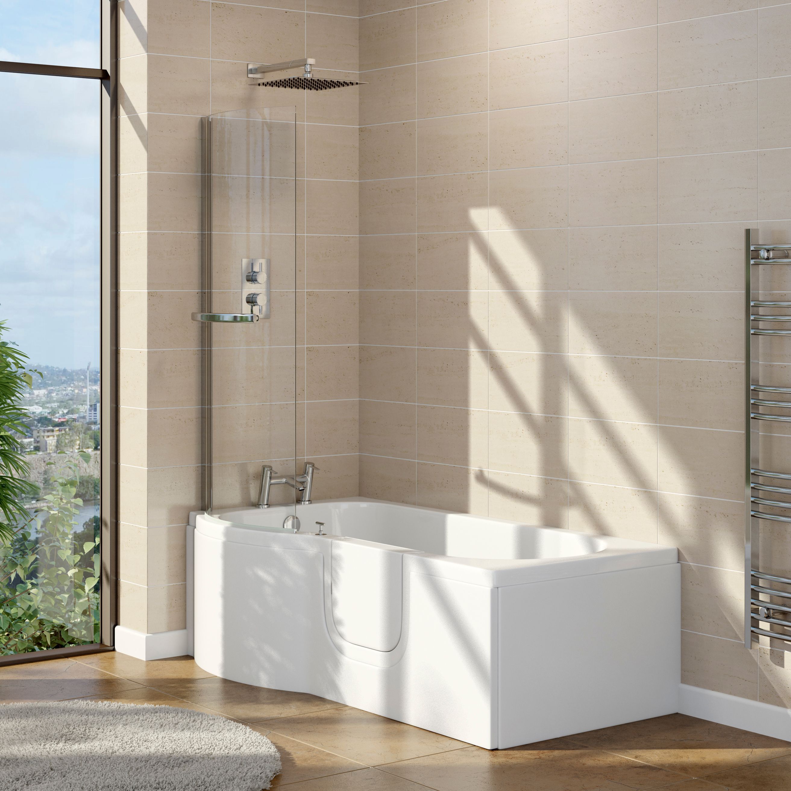 Cooke & Lewis White Easy-access Acrylic P-shaped Right-handed Shower Bath (L)1675mm (W)850mm