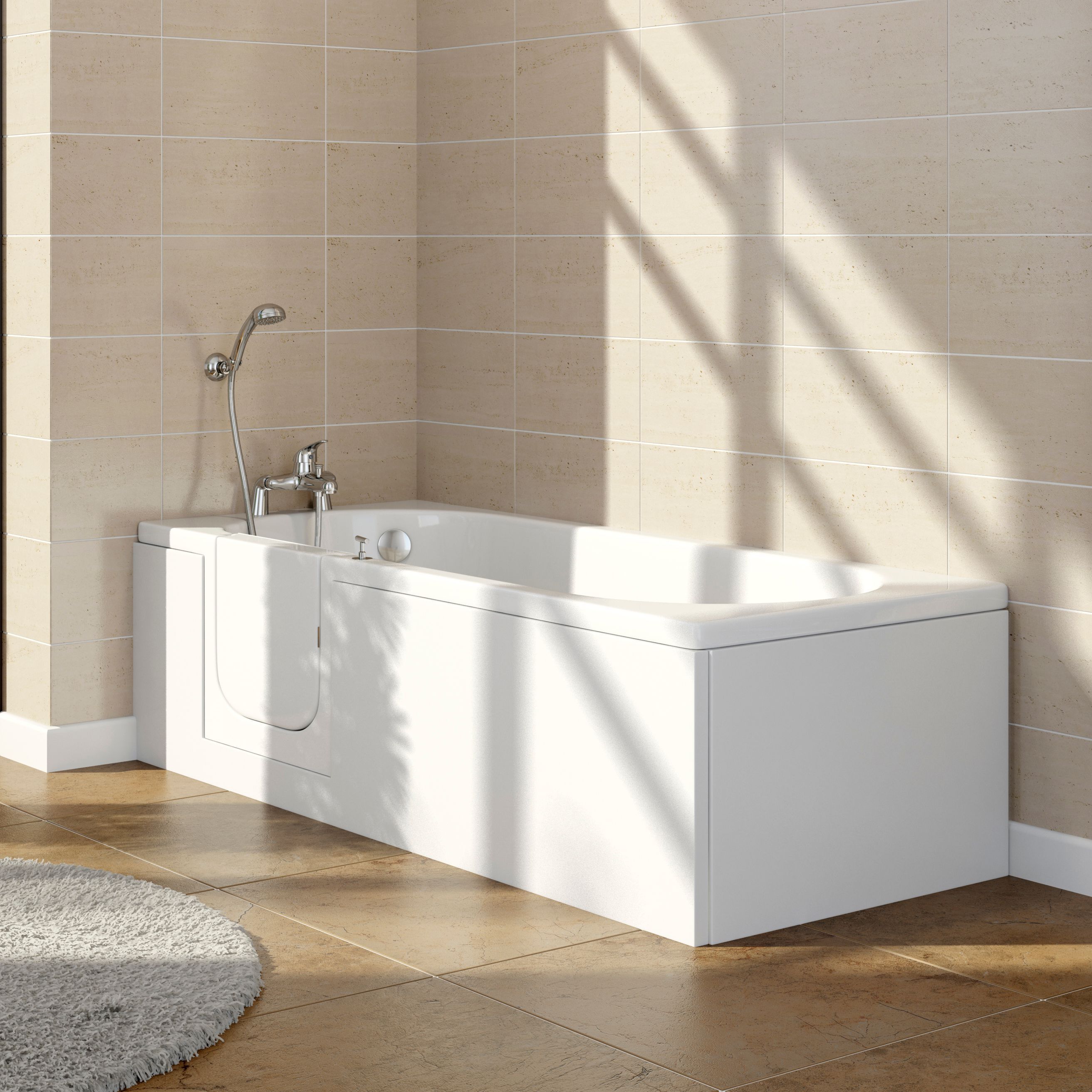 Cooke & Lewis White Easy-access Acrylic Rectangular Left-handed Bath (L)1700mm (W)700mm