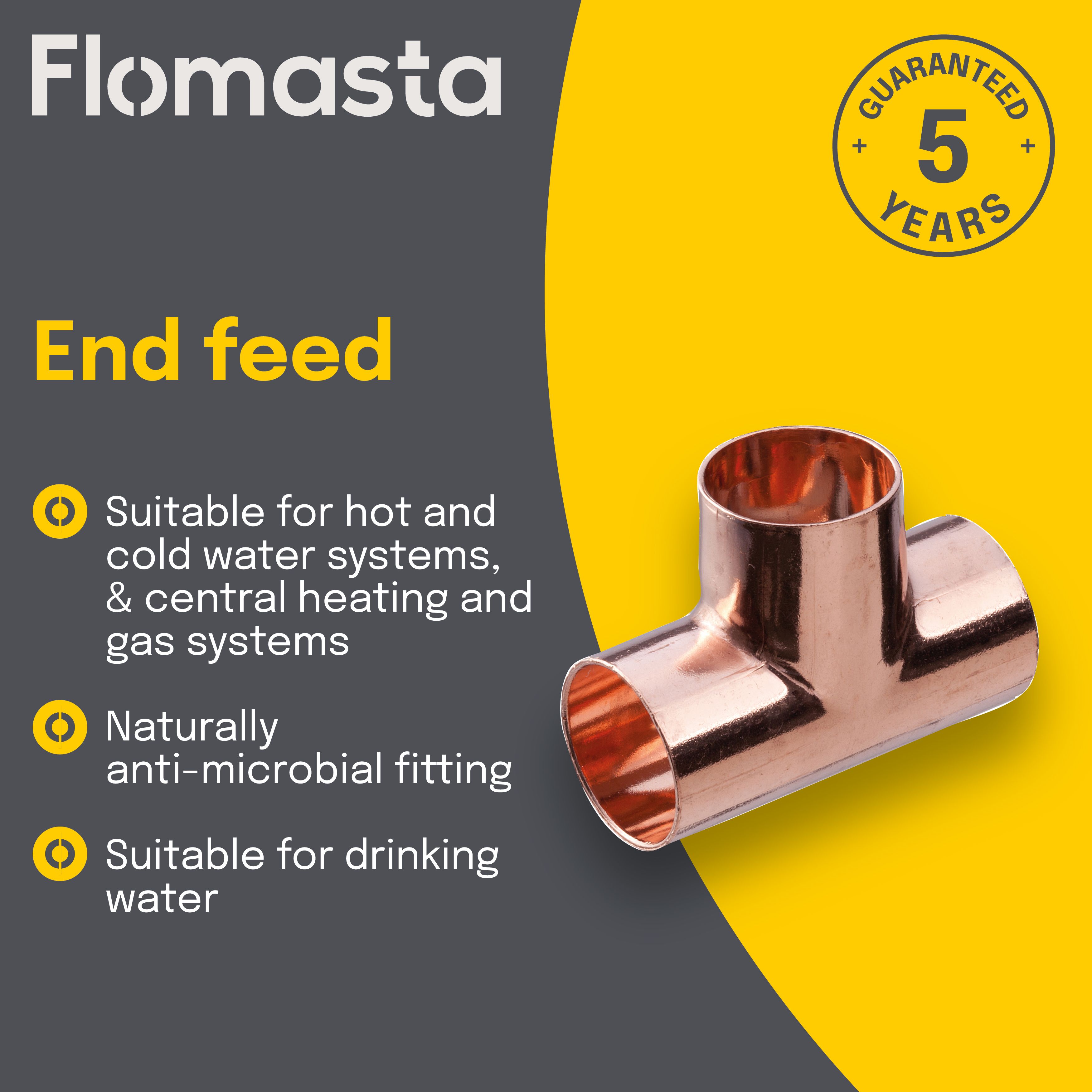 Copper End feed Tee (Dia) 22mm x 22mm x 22mm, Pack of 10
