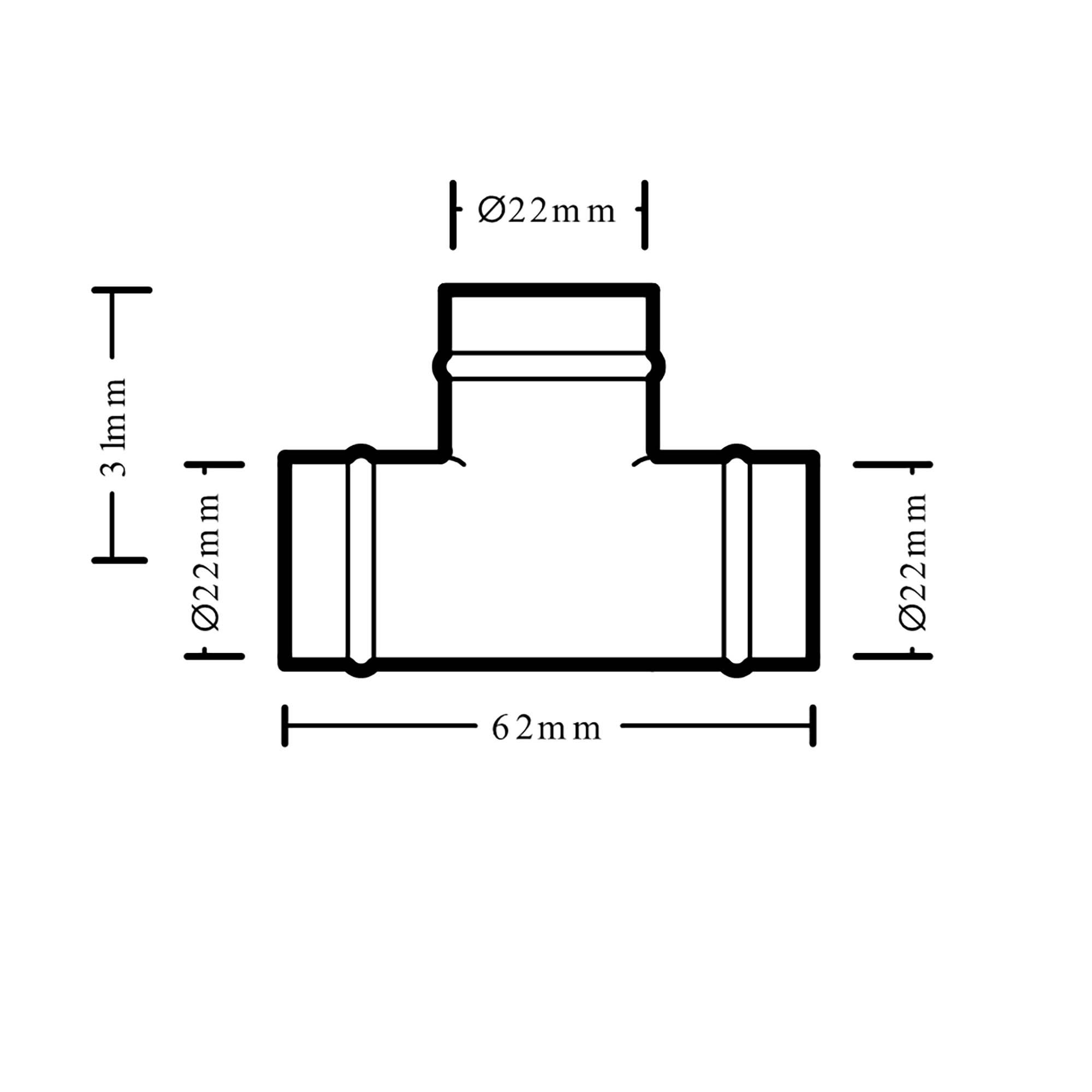 Copper Solder ring Equal Tee (Dia) 22mm x 22mm x 22mm