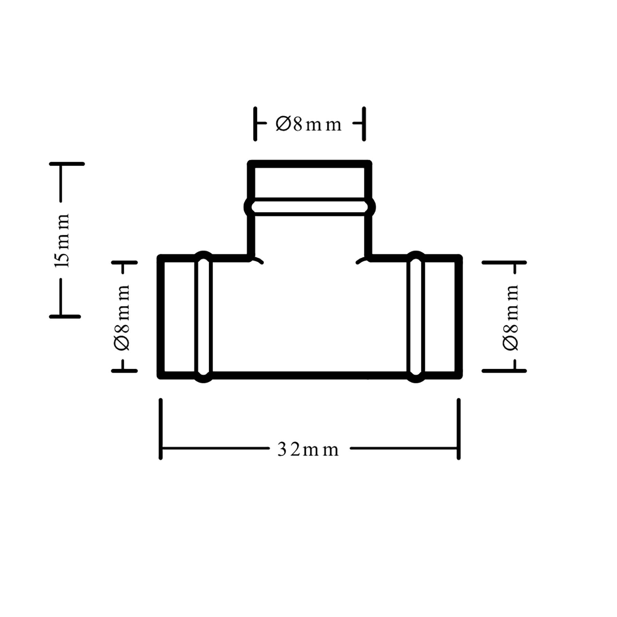 Copper Solder ring Equal Tee (Dia) 8mm x 8mm x 8mm