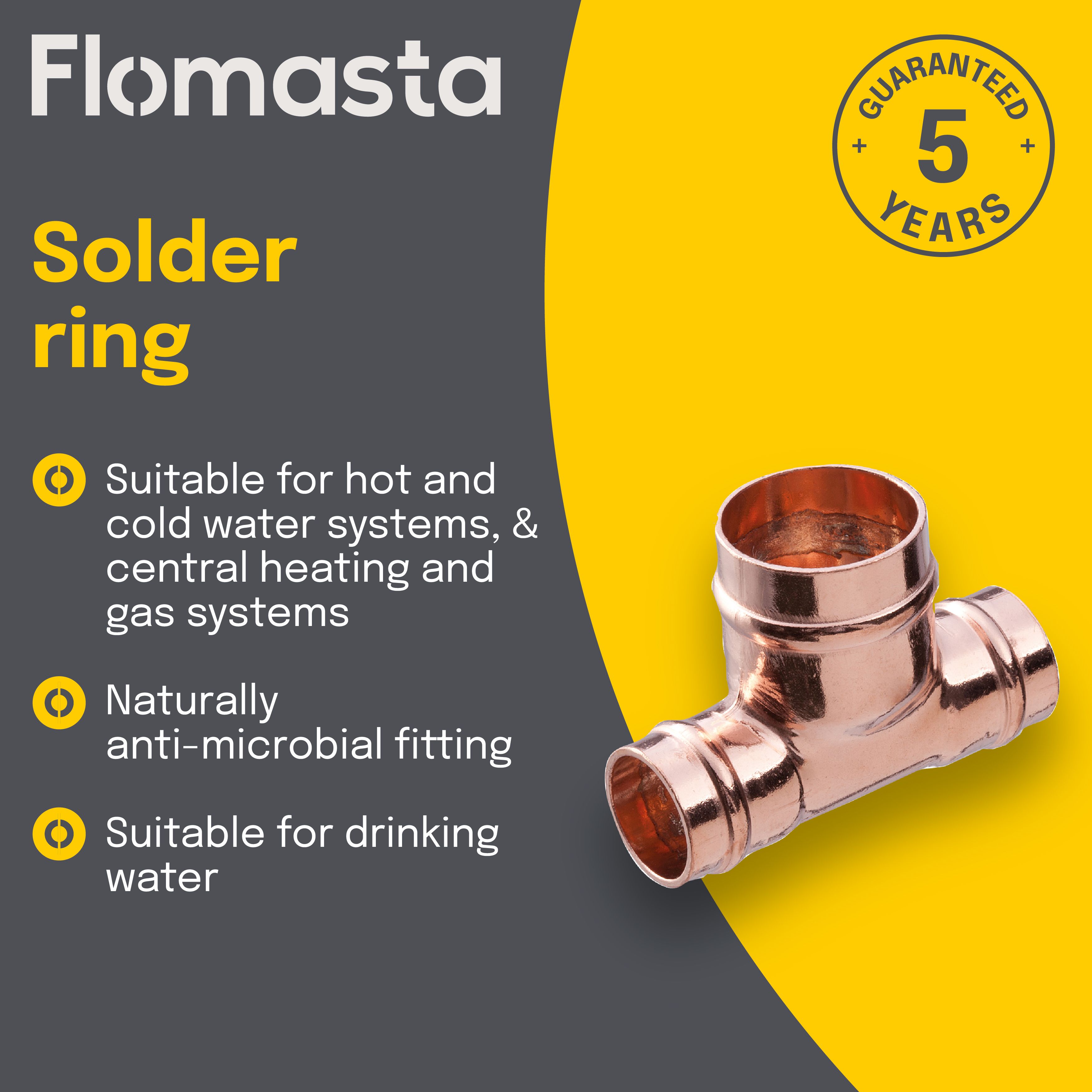 Copper Solder ring Reducing Tee (Dia) 22mm x 15mm x 15mm