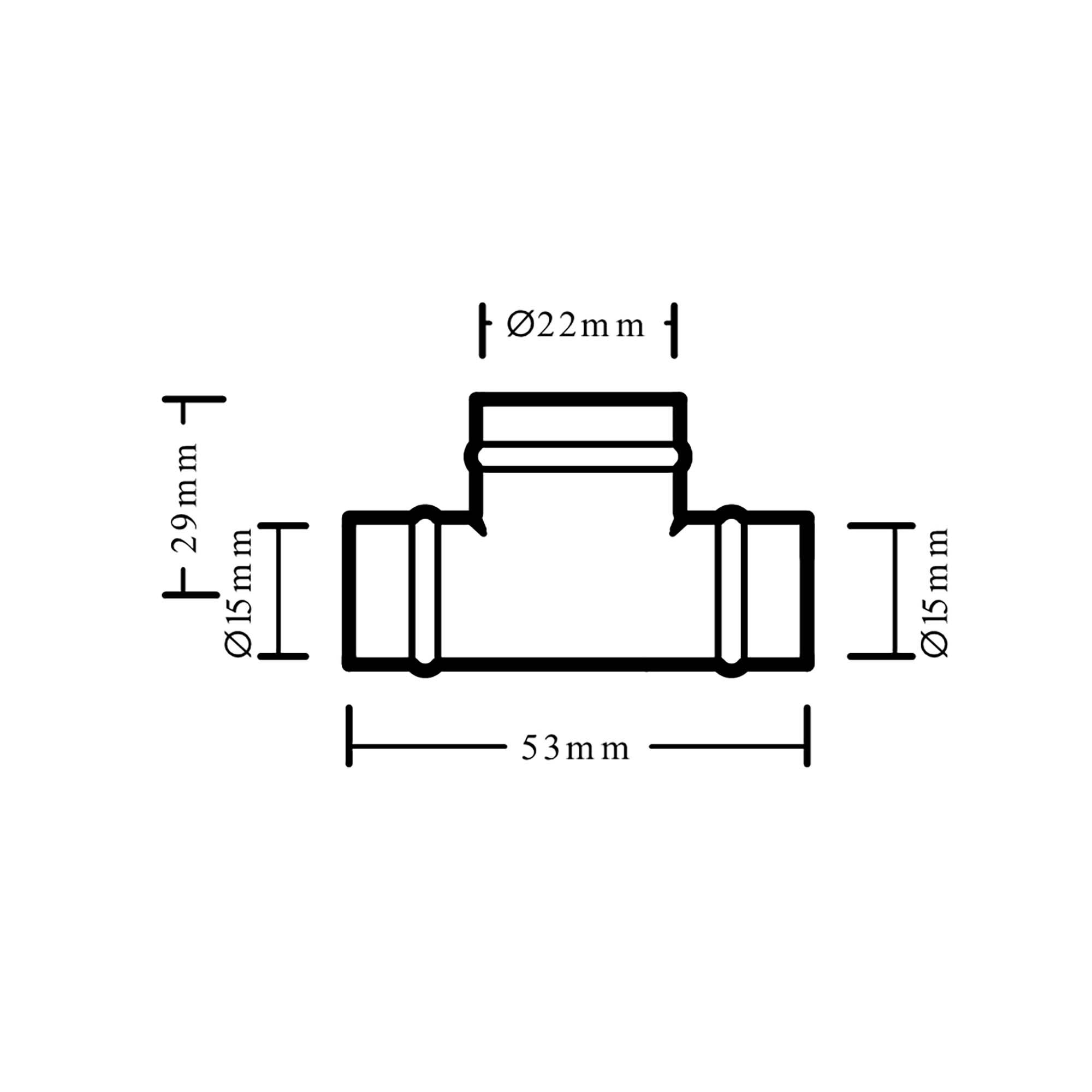 Copper Solder ring Reducing Tee (Dia) 22mm x 15mm x 15mm