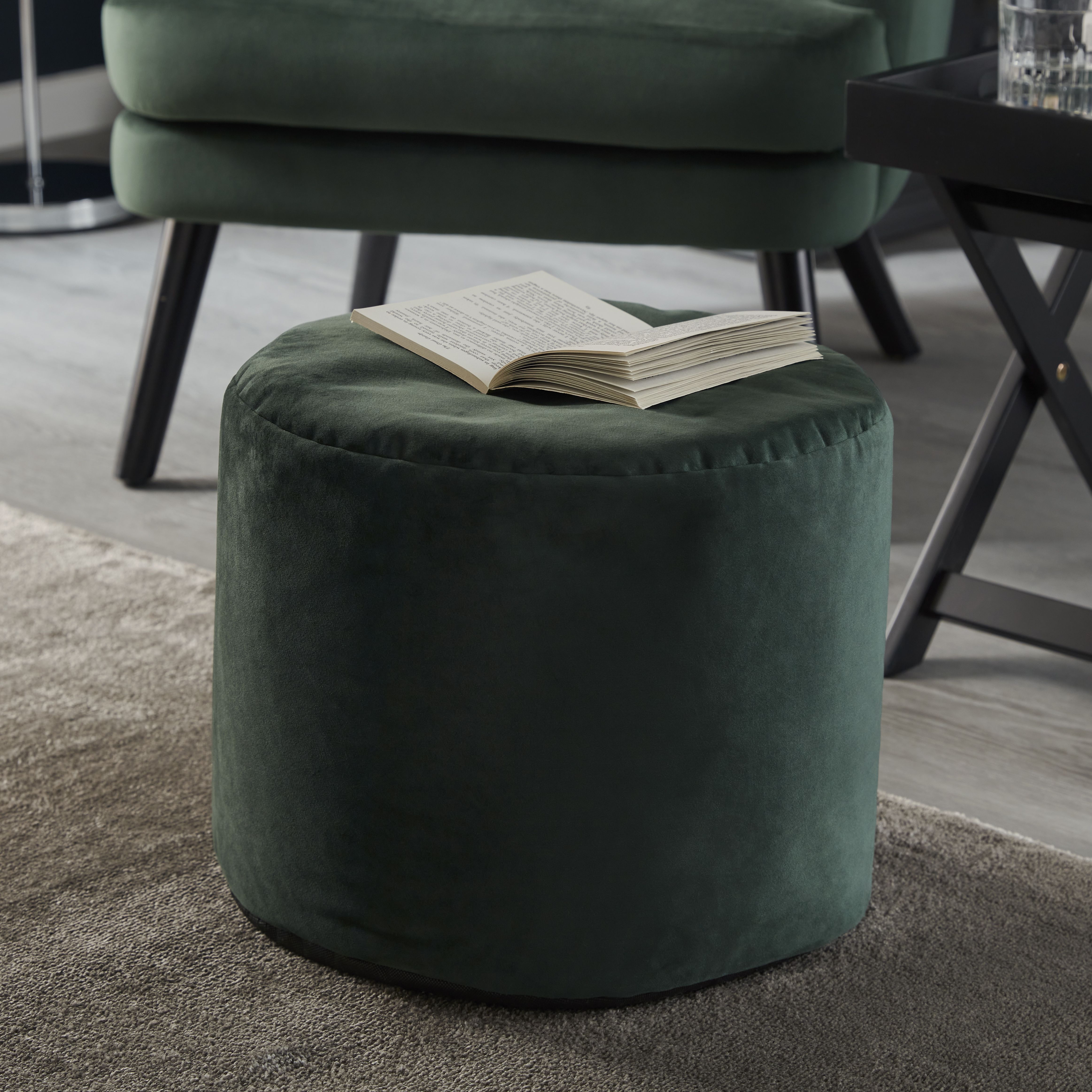 Core Velvet Forest green Round Pouffe