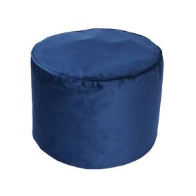 Core Velvet Woven Blue Round Pouffe