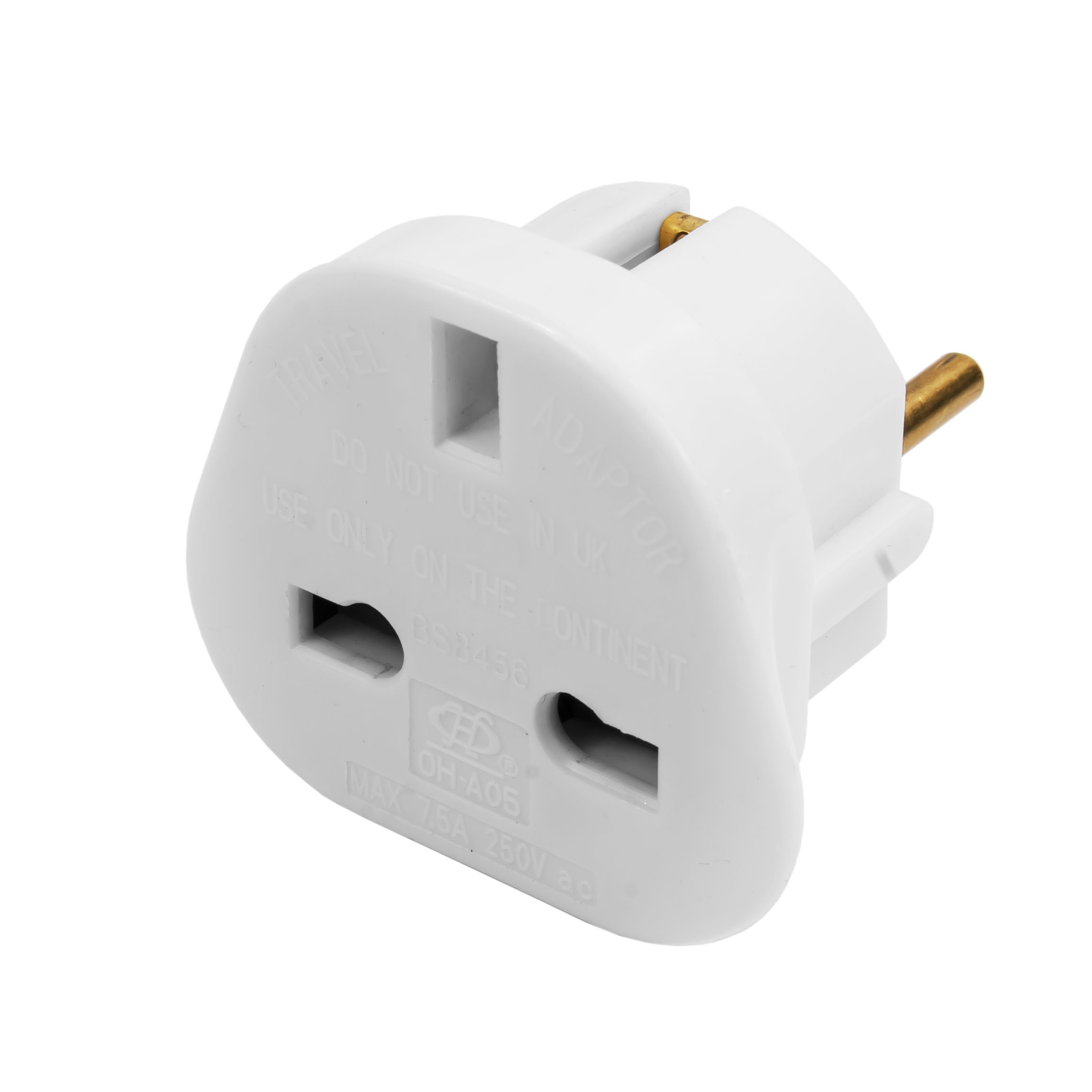 CORElectric 7.5A White UK to EU Travel adaptor
