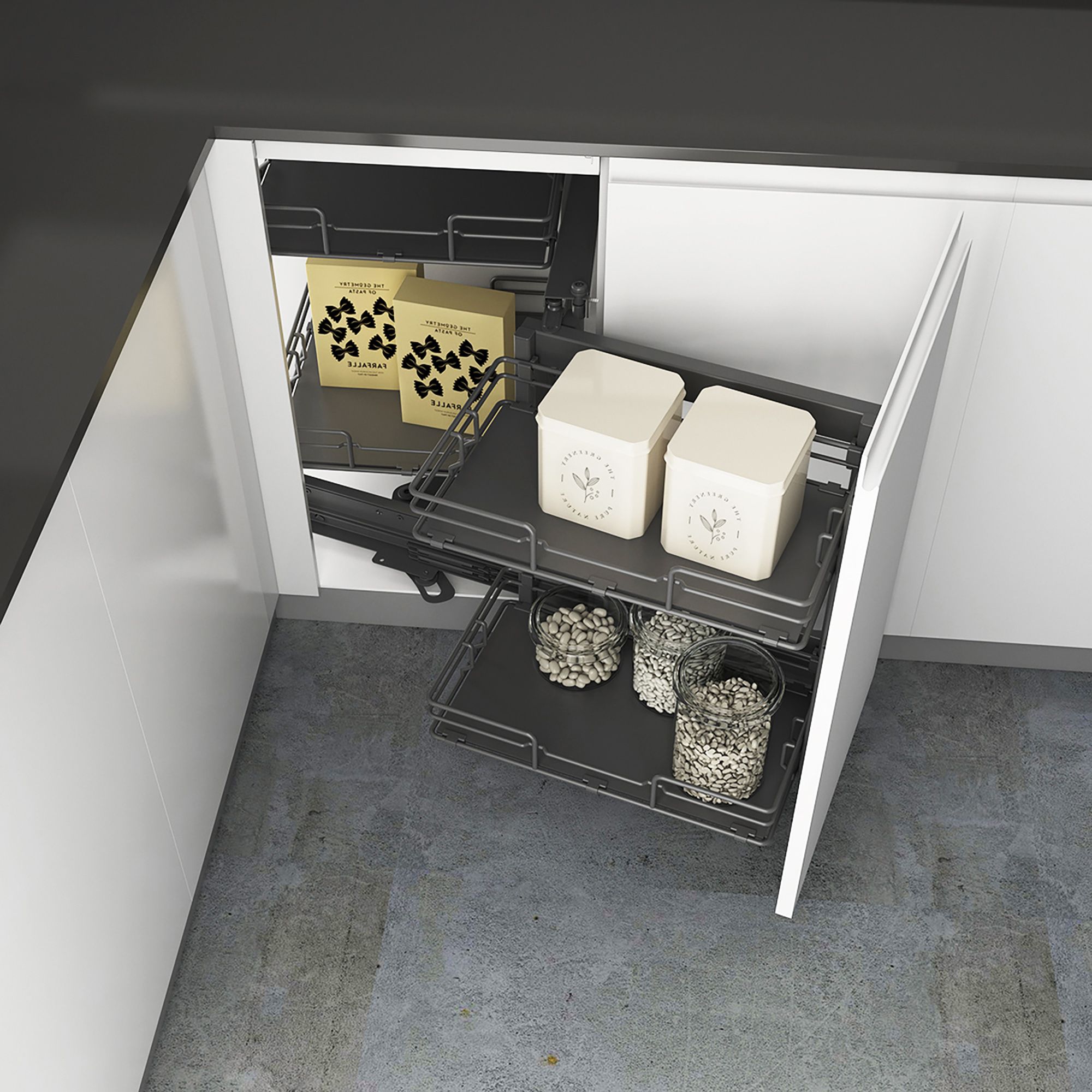 Corner cabinet Orion grey Soft-close RH Pull-out storage, (H)613mm (W)800mm