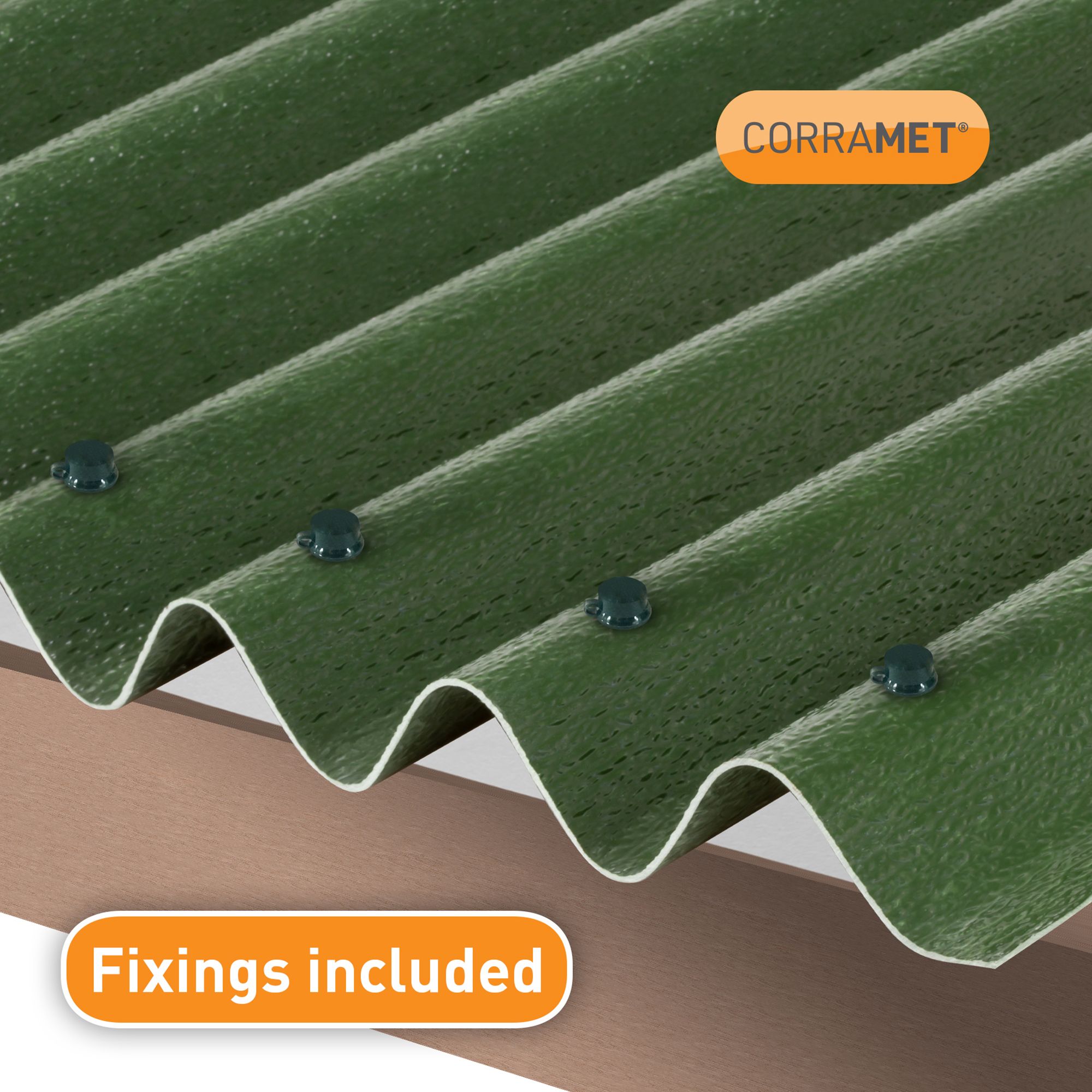 Corramet Green Plastic resin compound Corrugated roofing sheet (L)1m (W)950mm (T)2.5mm
