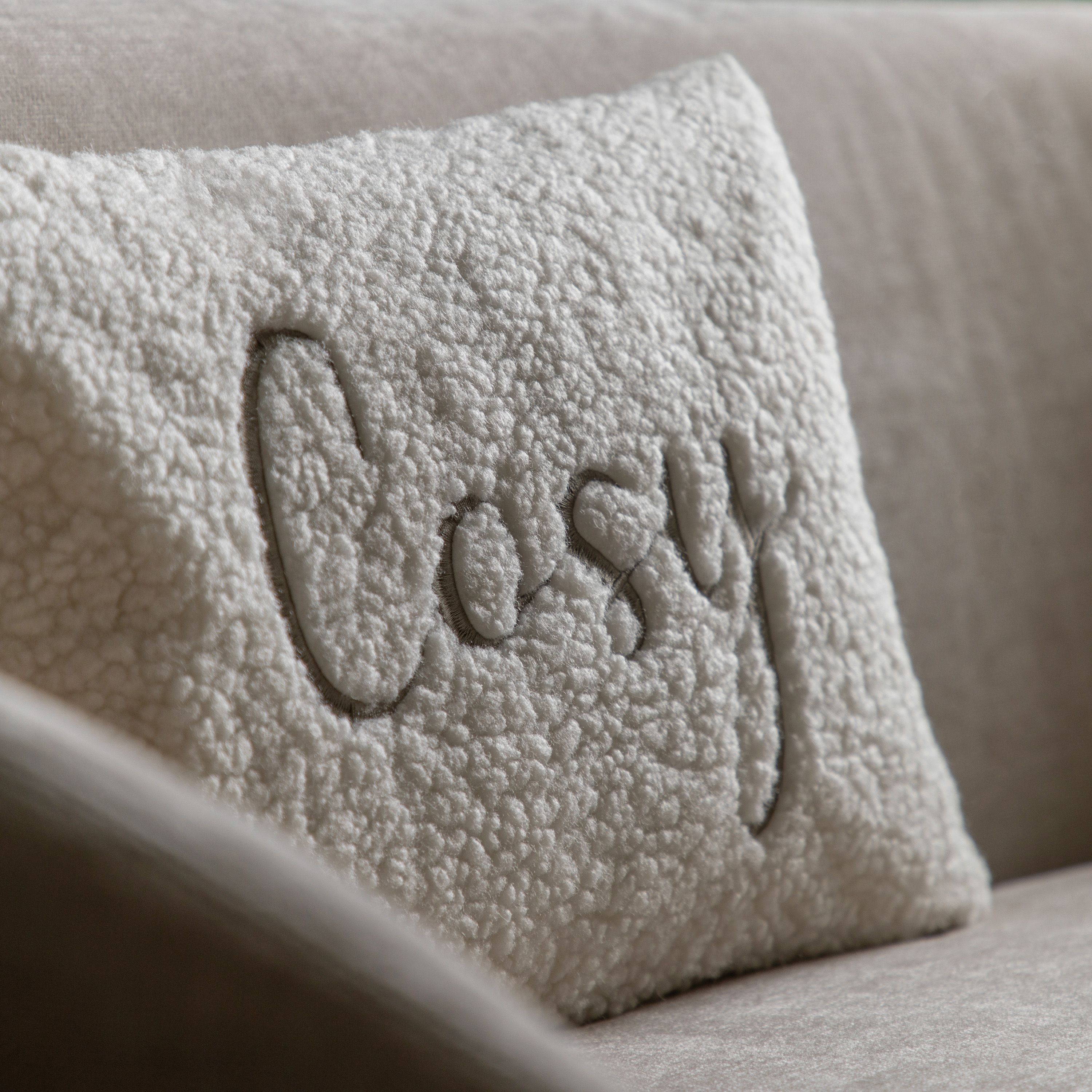 Cosy Taupe Boucle Bouclette effect Indoor Christmas Cushion, (L)30cm x (W)50cm