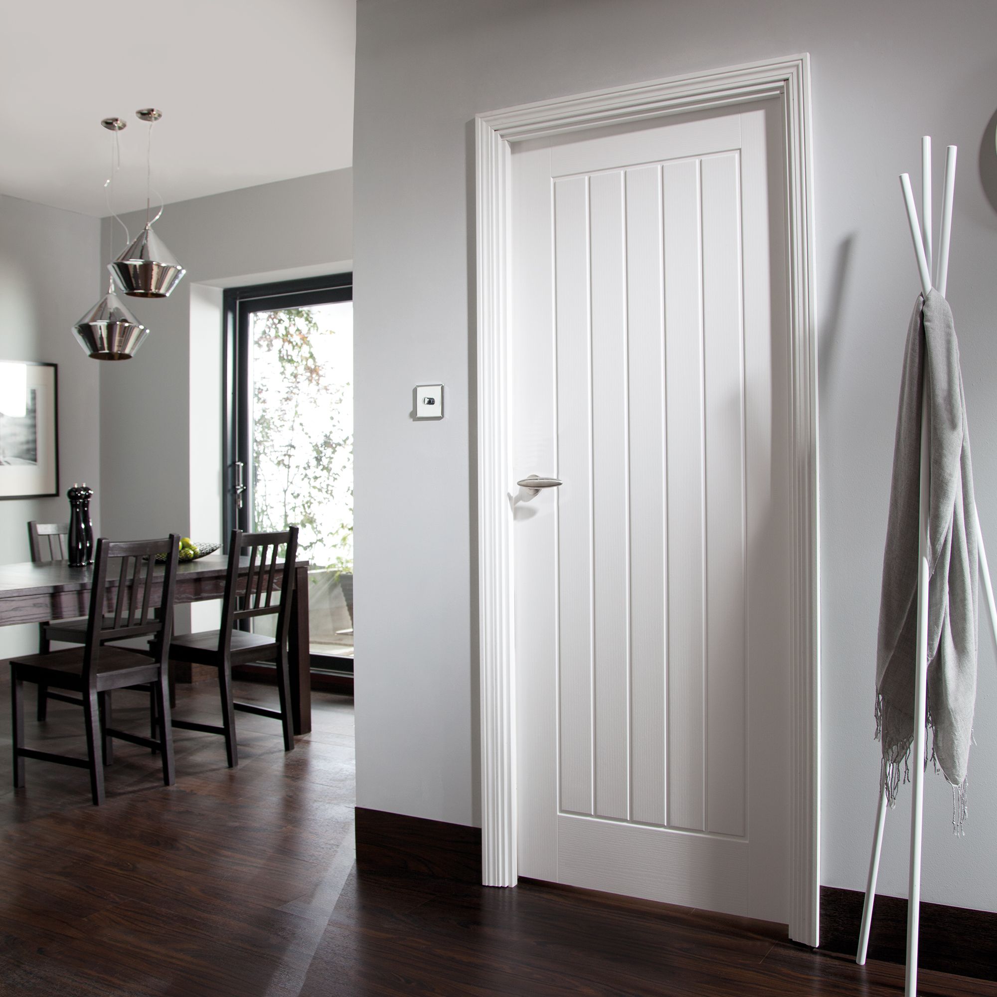 Cottage Unglazed Cottage White Woodgrain effect Internal Door, (H)2032mm (W)813mm (T)35mm