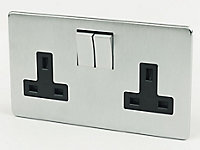 Crabtree Chrome 13A Switched Socket with Black inserts