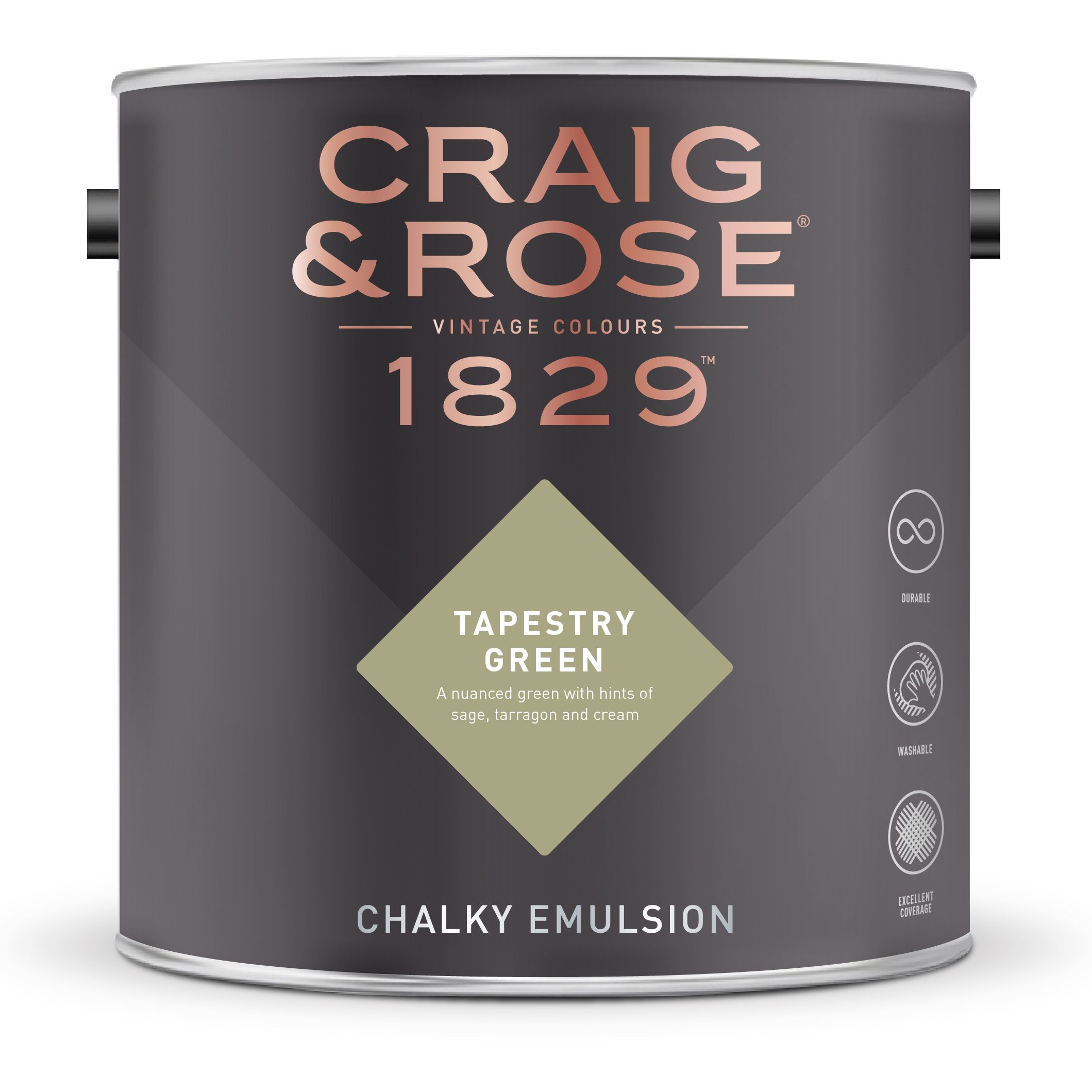 Craig & Rose 1829 Tapestry Green Chalky Emulsion paint, 2.5L