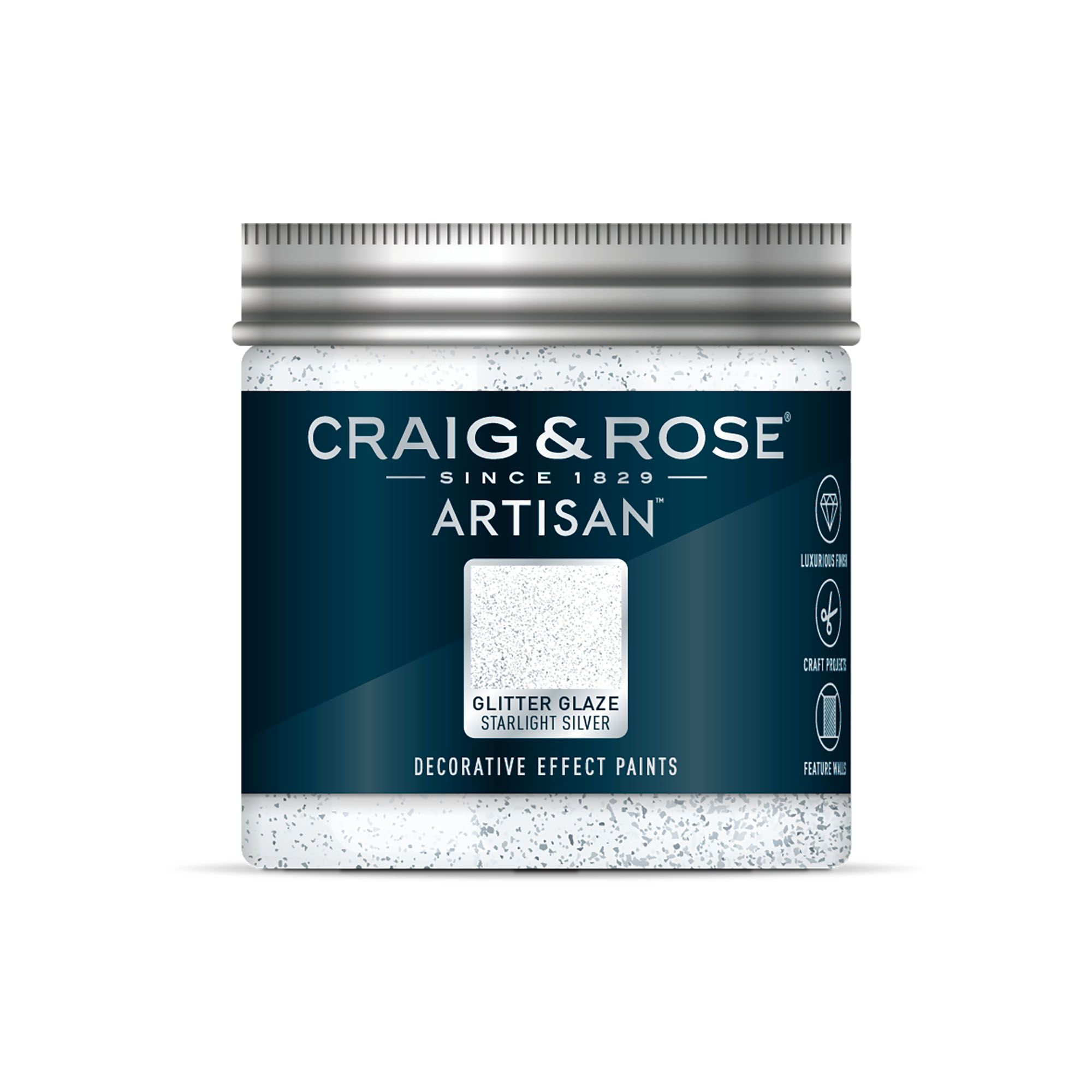 Craig & Rose Artisan Starlight Silver Glitter effect Topcoat Special effect paint, 300ml