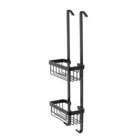 Croydex 2 tier Black Aluminium Large 2 compartments Hook over shower caddy (W)25cm