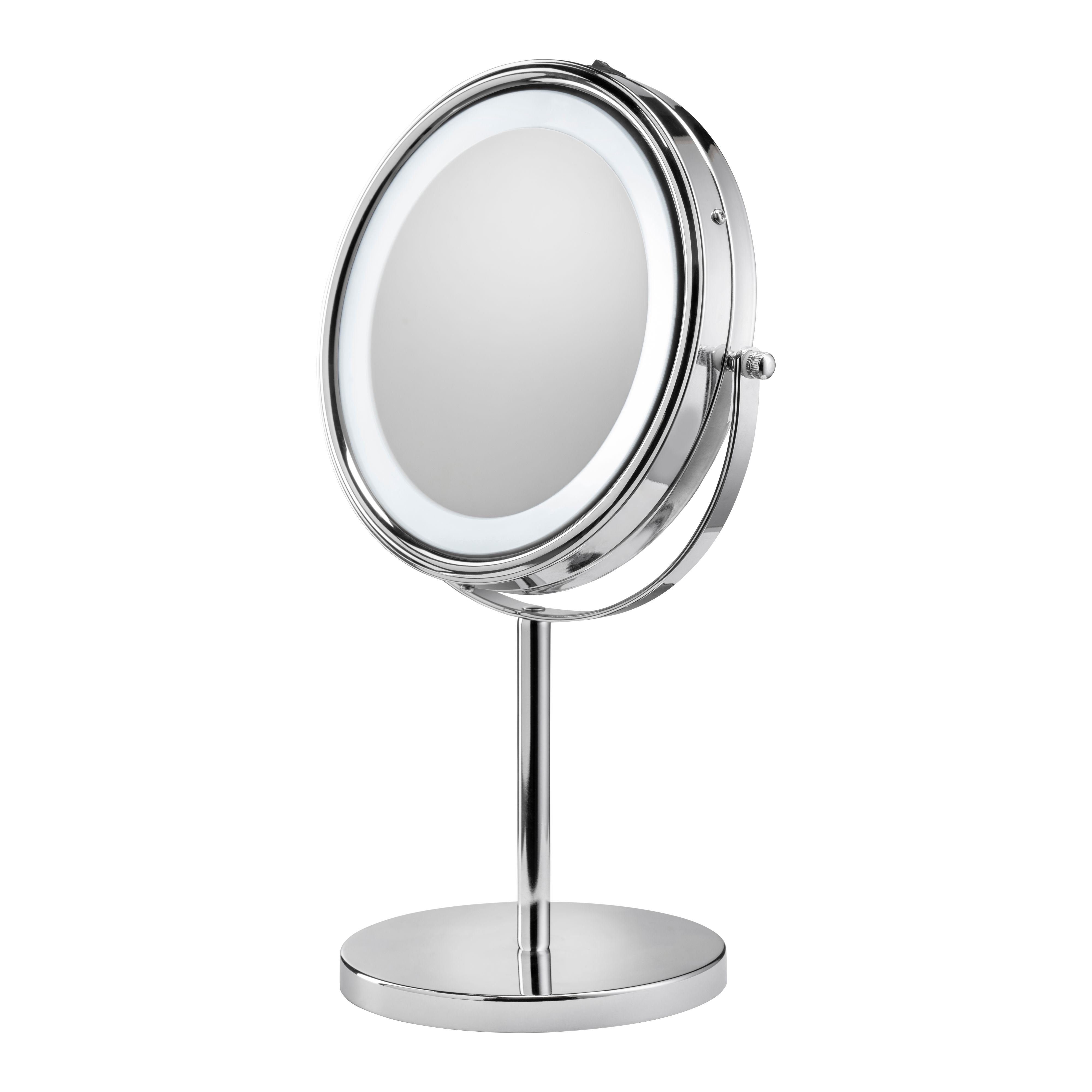 Croydex Chrome effect Round Freestanding Bathroom Illuminated Cosmetic mirror (H)35.9cm (W)23.5cm