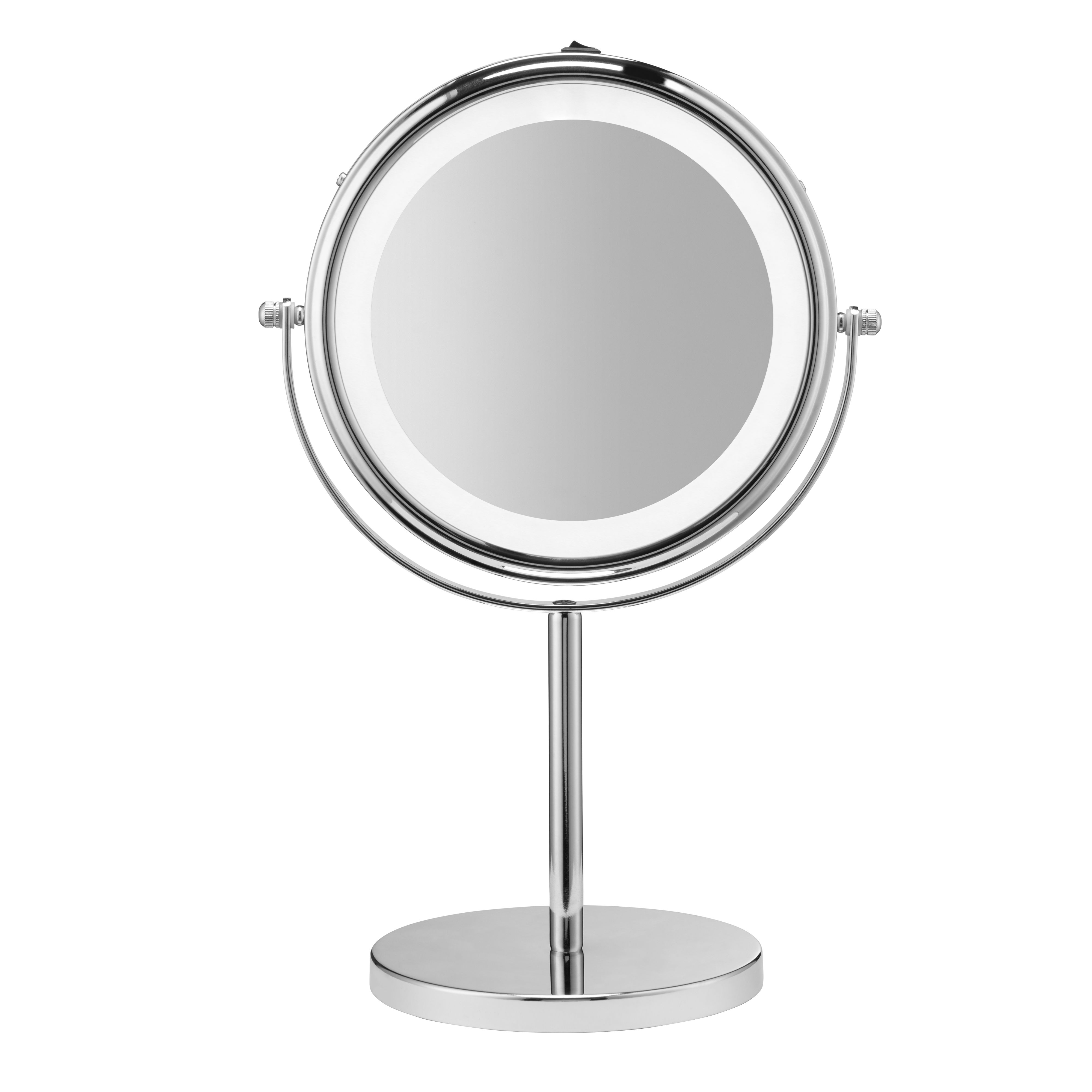 Croydex Chrome effect Round Freestanding Bathroom Illuminated Cosmetic mirror (H)35.9cm (W)23.5cm