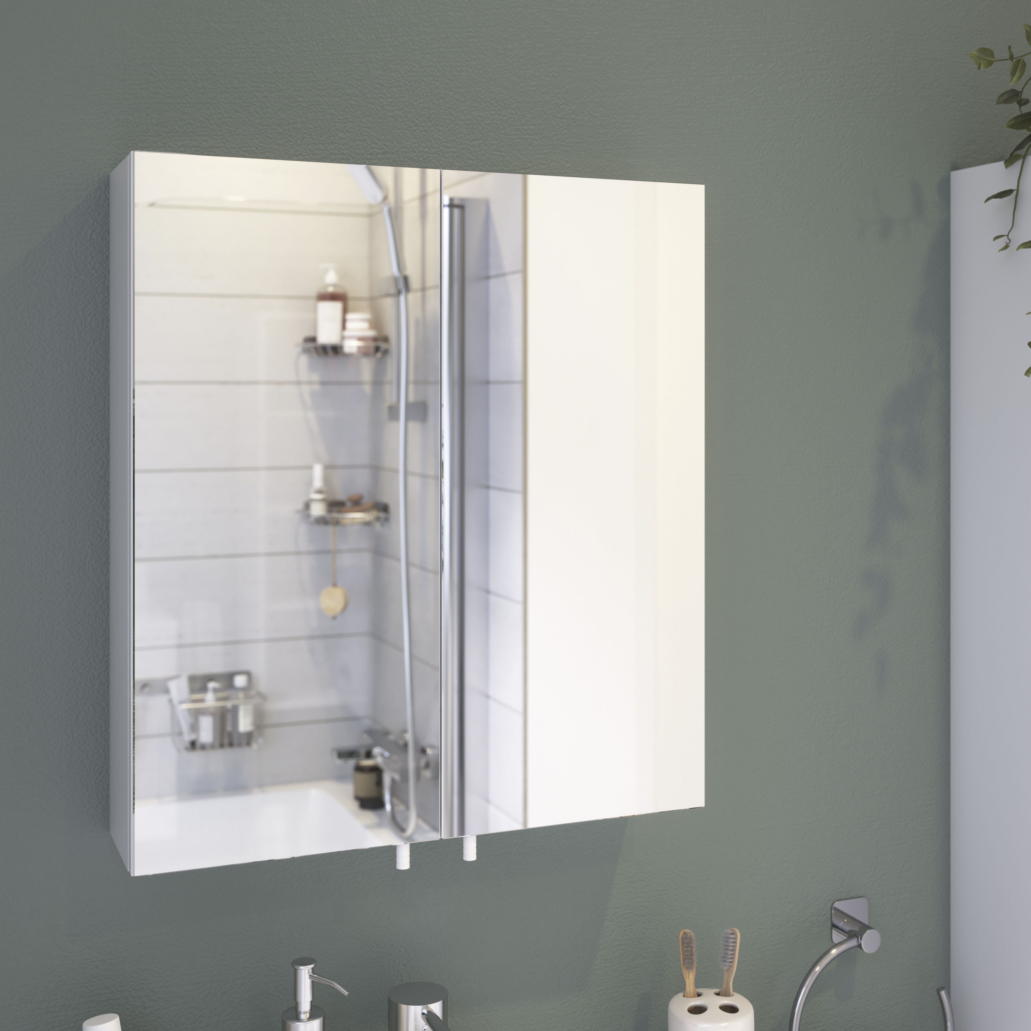 Croydex Cullen Gloss White Wall-mounted Double Bathroom Cabinet (H)50cm (W)45cm
