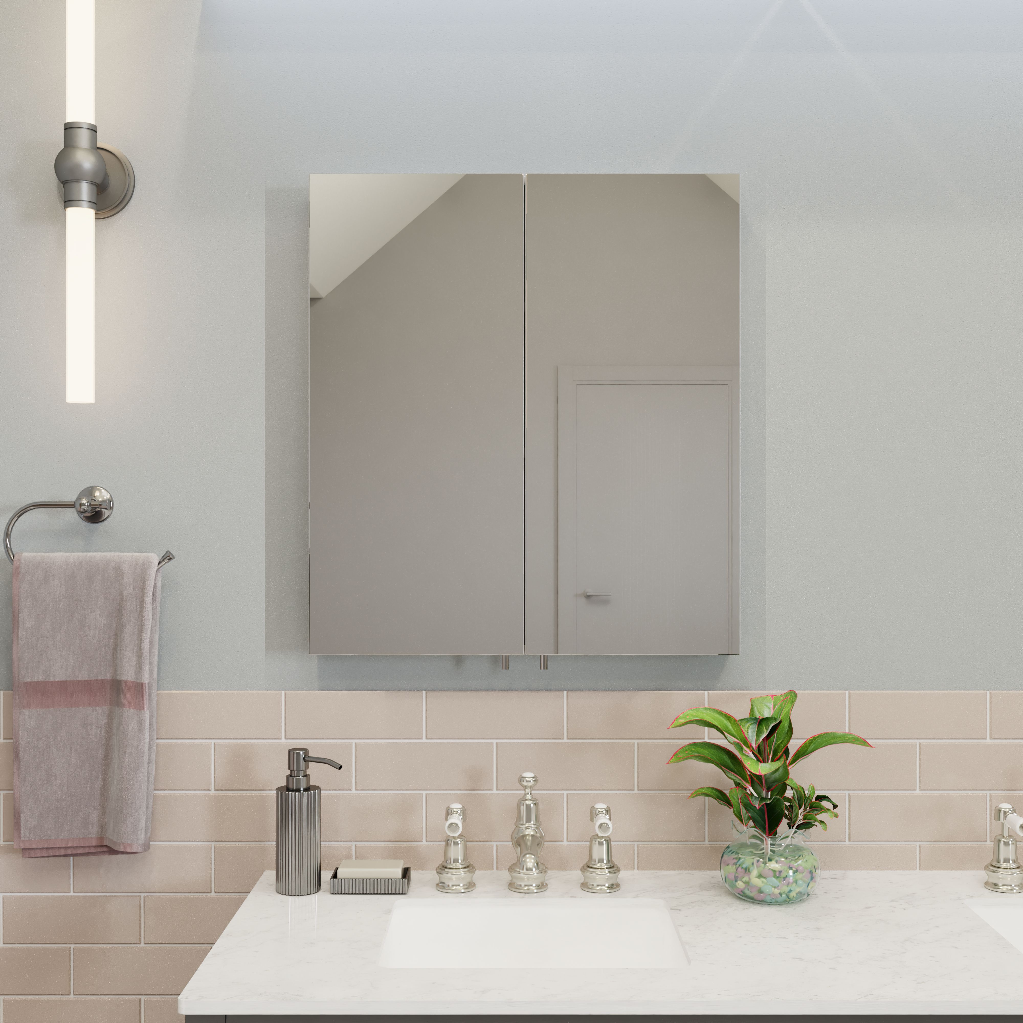 Croydex Cullen Gloss White Wall-mounted Double Bathroom Cabinet (H)50cm (W)45cm