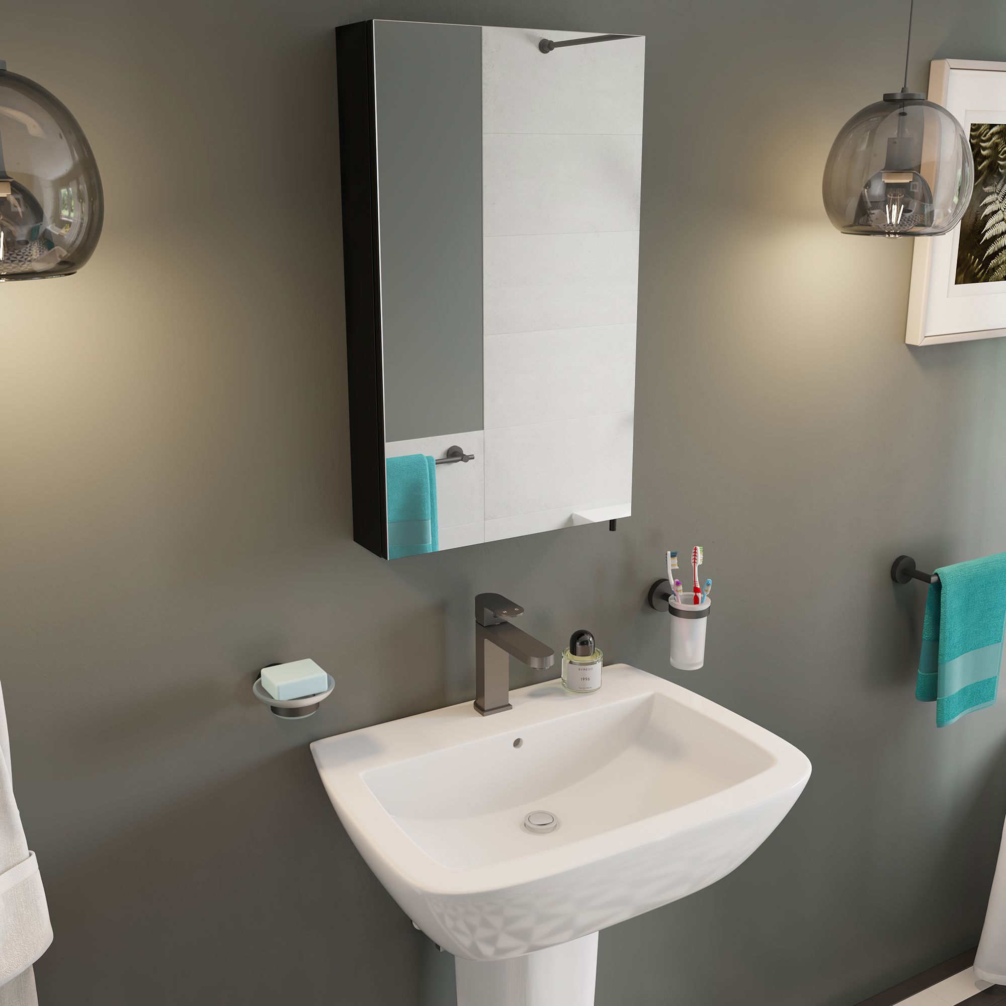 Croydex Dawley Matt Black Wall-mounted Single Bathroom Cabinet (H)67cm (W)40cm