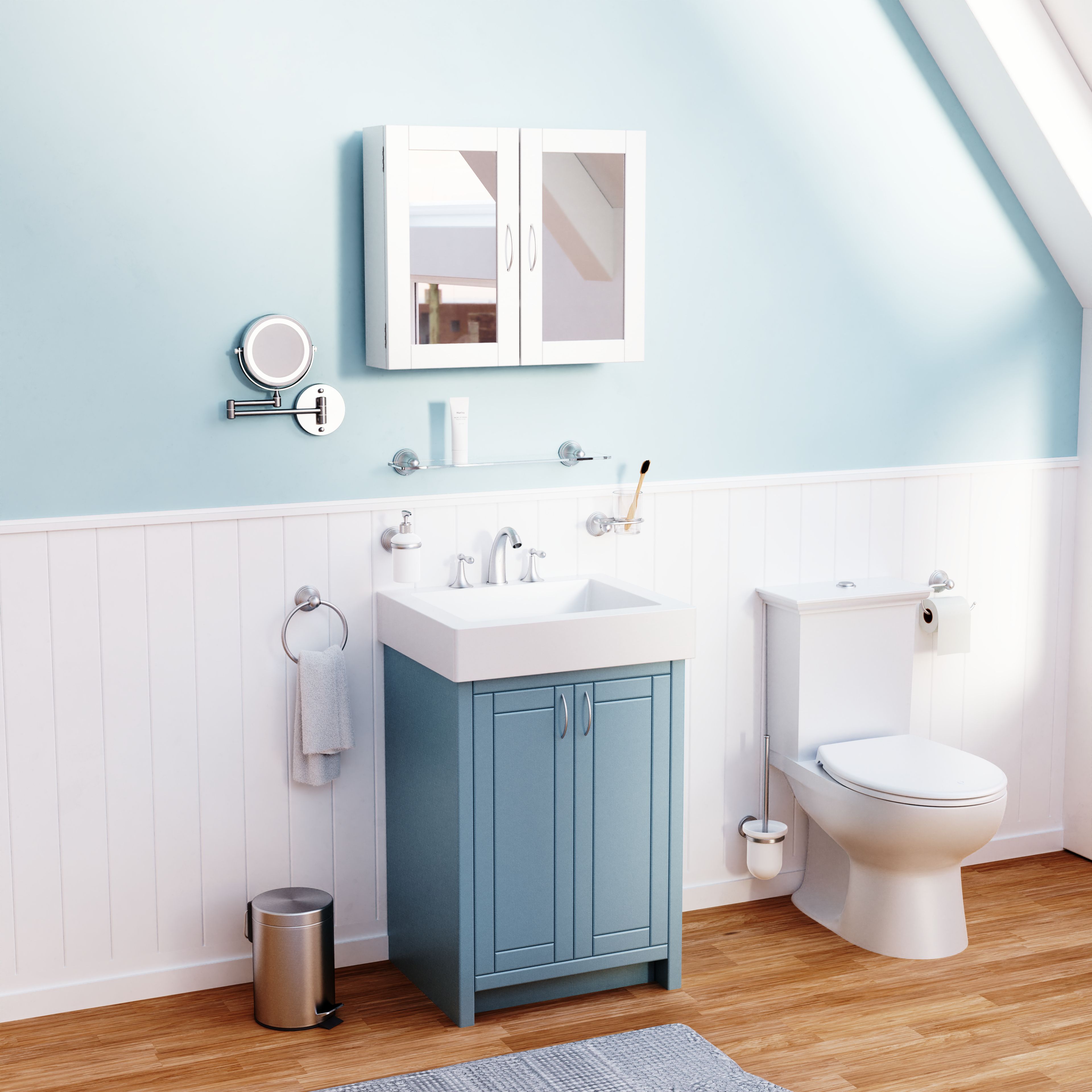 Croydex Hemlington Matt White Double Bathroom Cabinet With Mirrored door (H)500mm (W)600mm