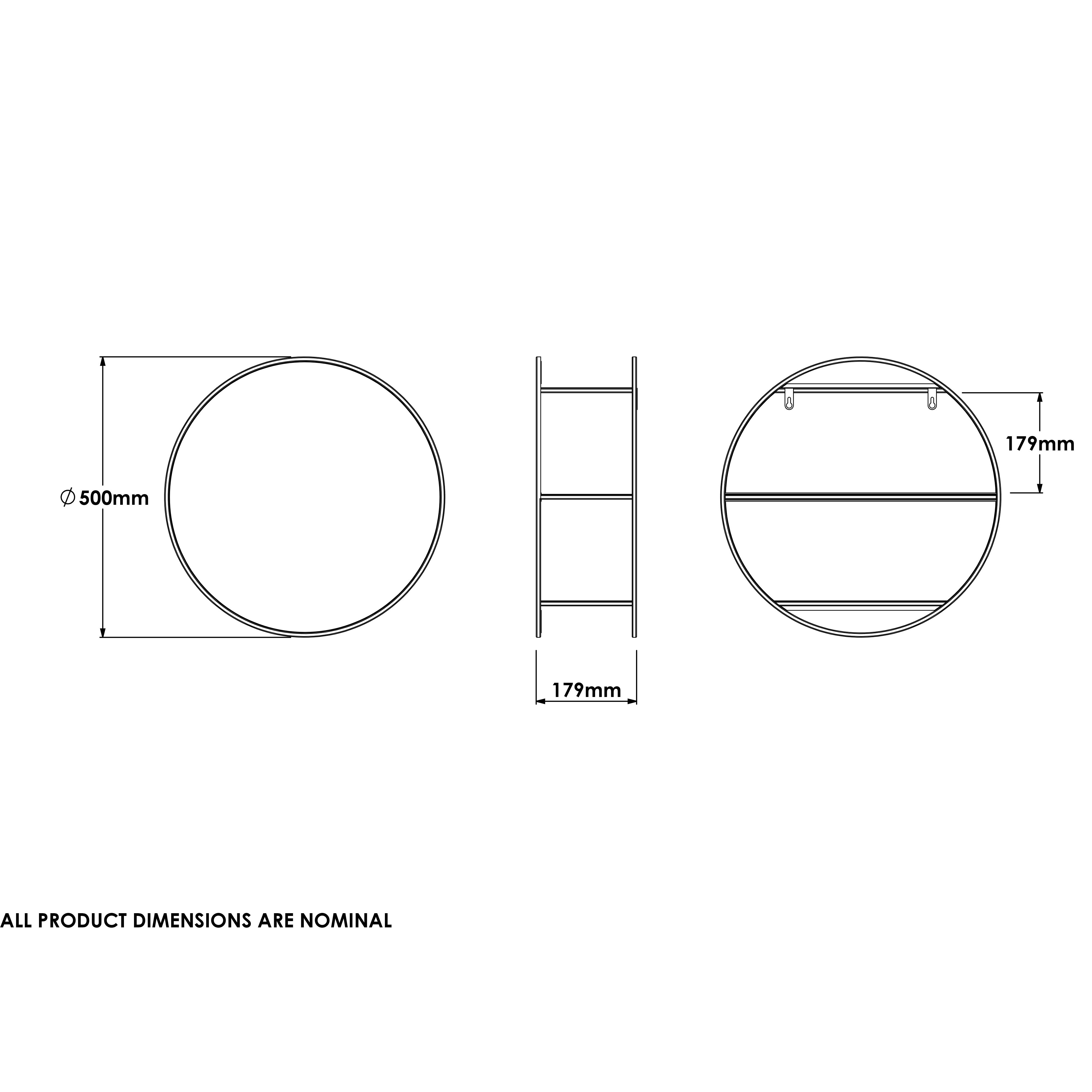 Croydex Matt Black Mirror effect Steel Circular Wall-mounted Bathroom Shelving (D)17.9cm (H)50cm (L)50cm