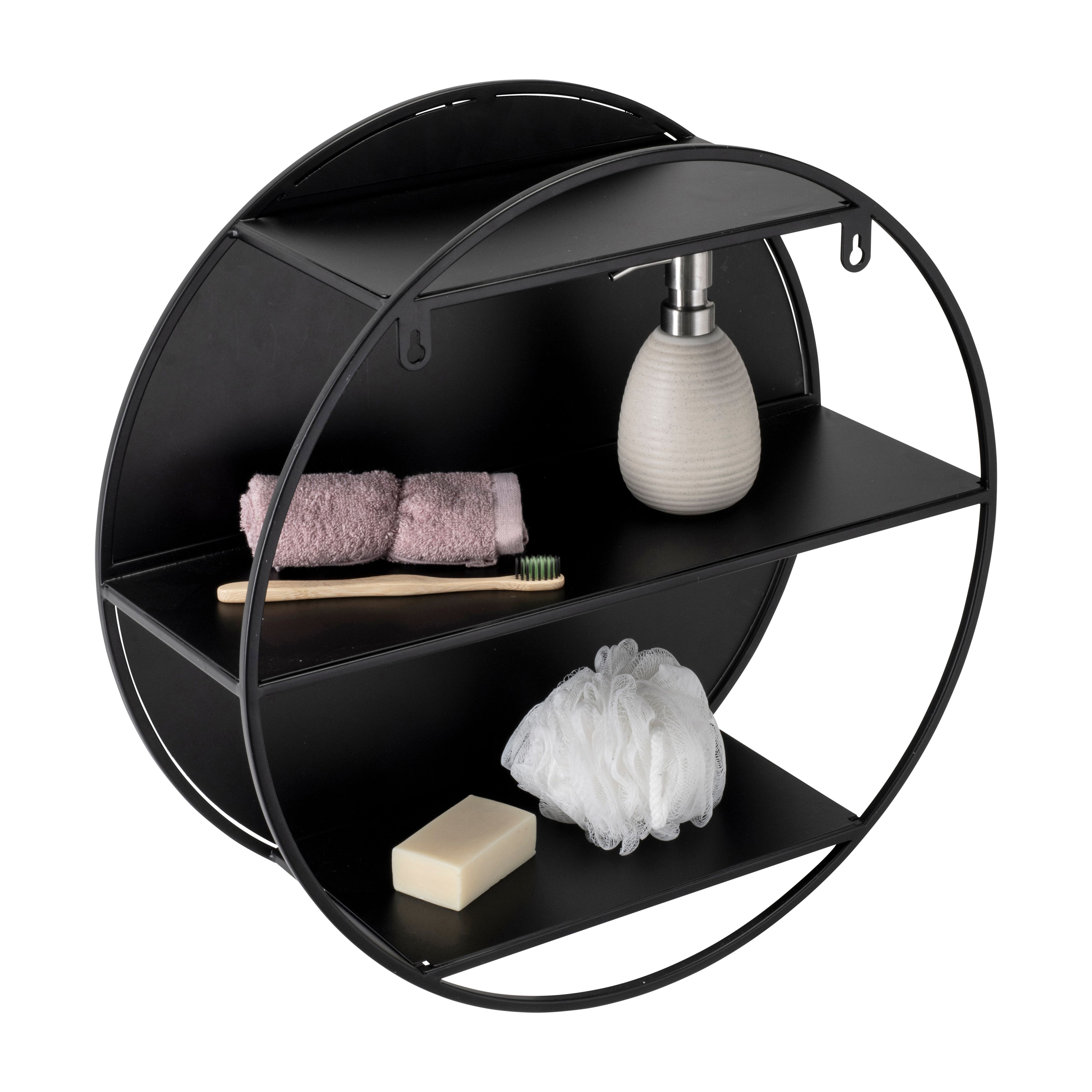 Croydex Matt Black Mirror effect Steel Circular Wall-mounted Bathroom Shelving (D)17.9cm (H)50cm (L)50cm