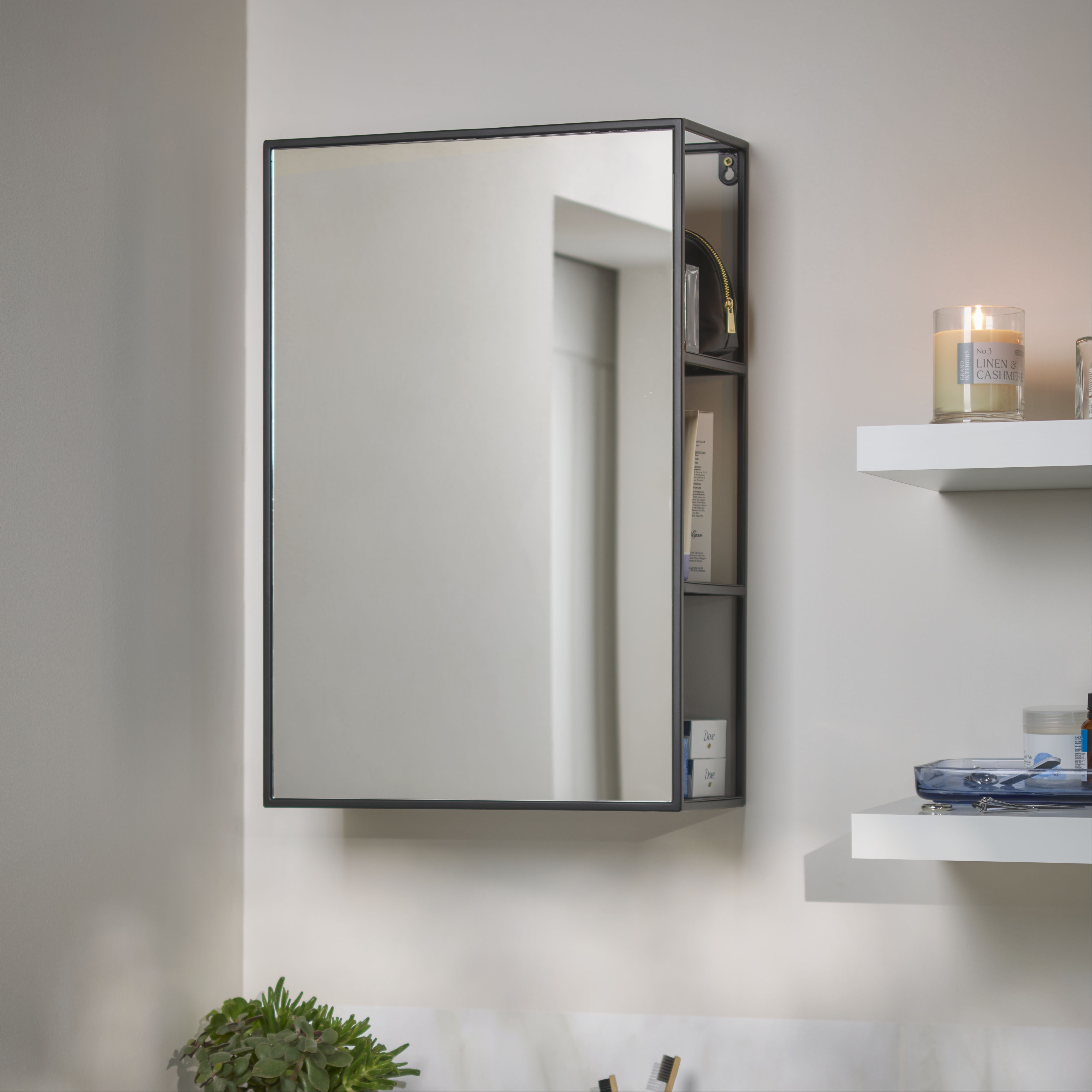Croydex Matt Black Mirror effect Steel Rectangular Wall-mounted Bathroom Shelving (D)17.9cm (H)60cm (L)40cm