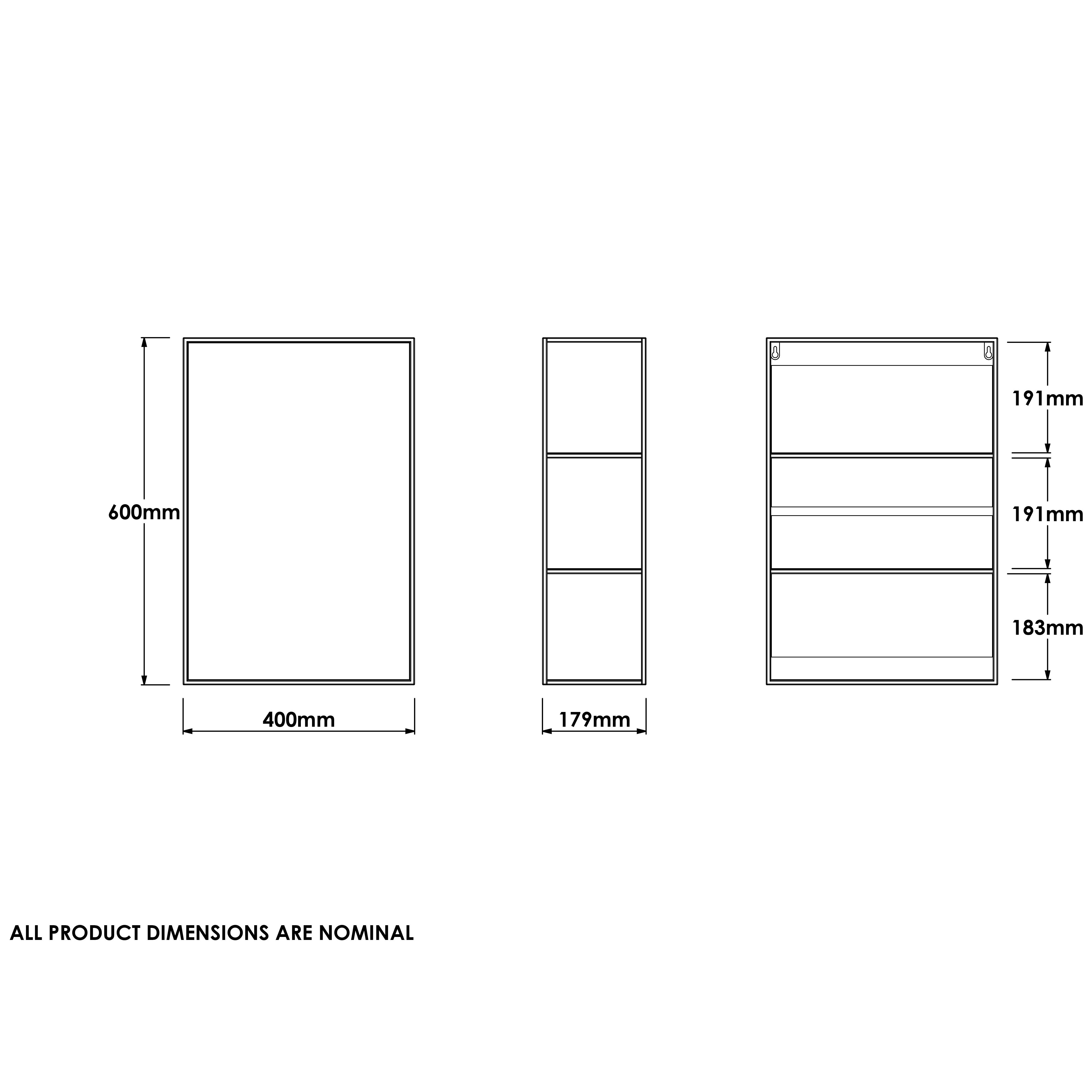 Croydex Matt Black Mirror effect Steel Rectangular Wall-mounted Bathroom Shelving (D)17.9cm (H)60cm (L)40cm