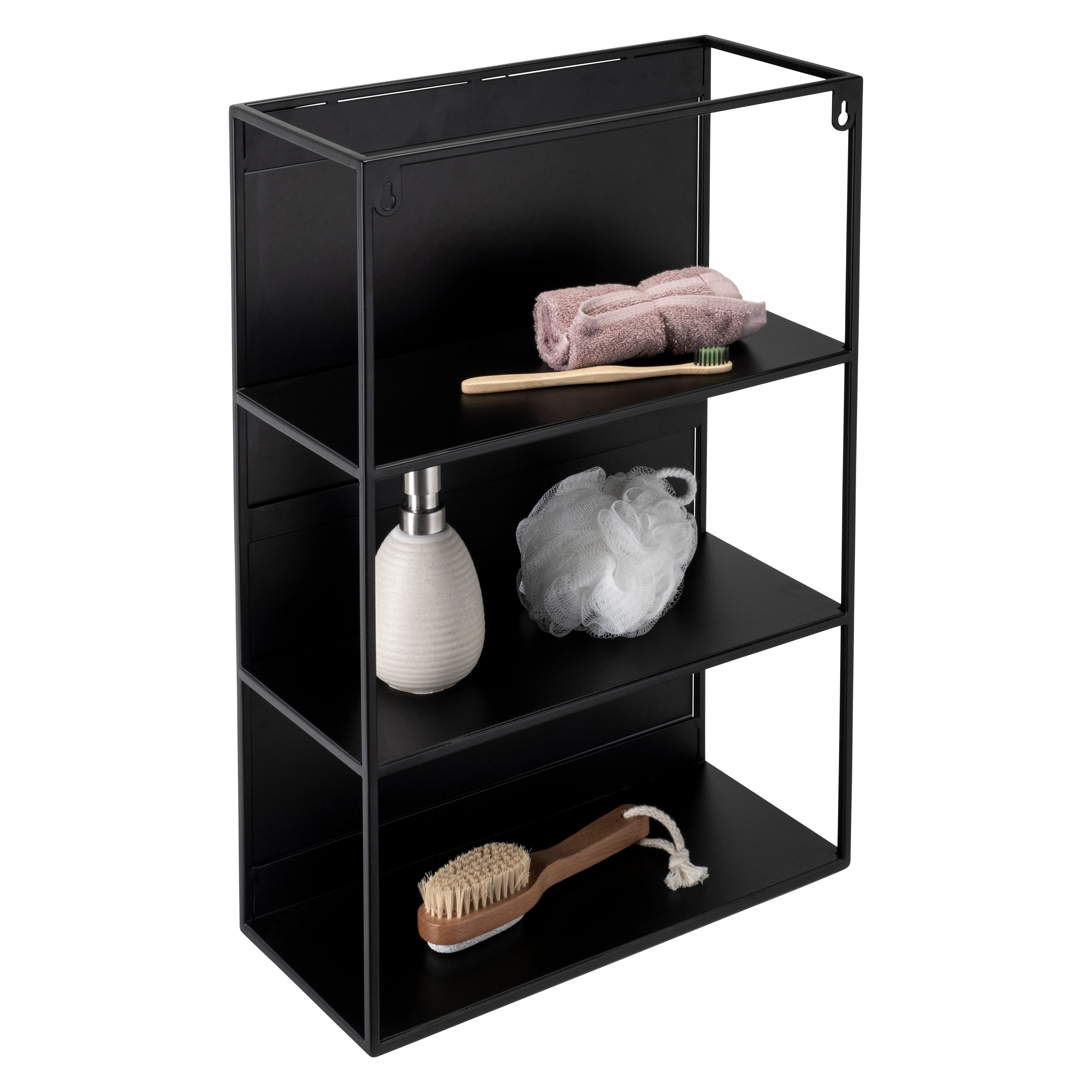 Croydex Matt Black Mirror effect Steel Rectangular Wall-mounted Bathroom Shelving (D)17.9cm (H)60cm (L)40cm