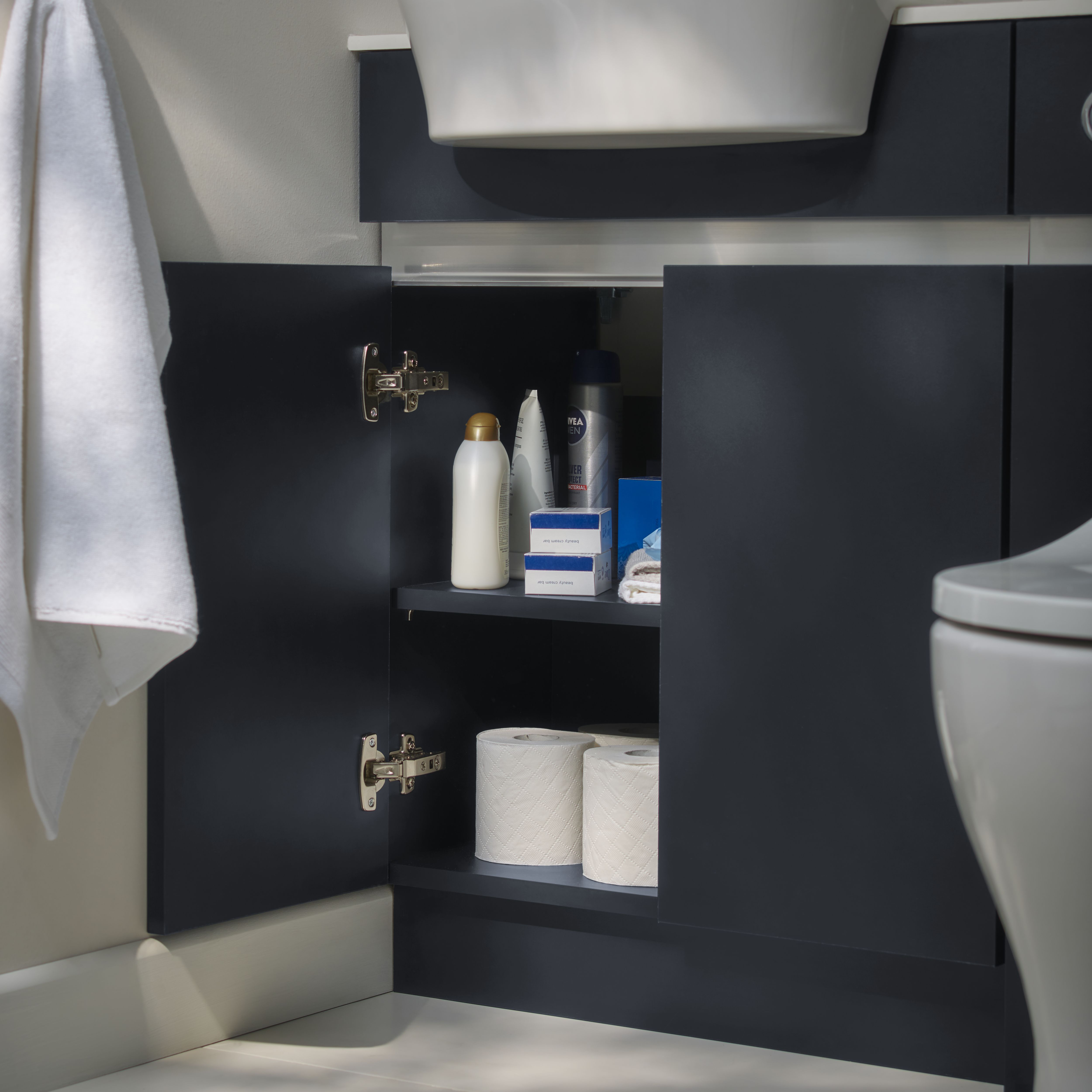Croydex Matt Black Mirror effect Steel Rectangular Wall-mounted Bathroom Shelving (D)17.9cm (H)60cm (L)40cm