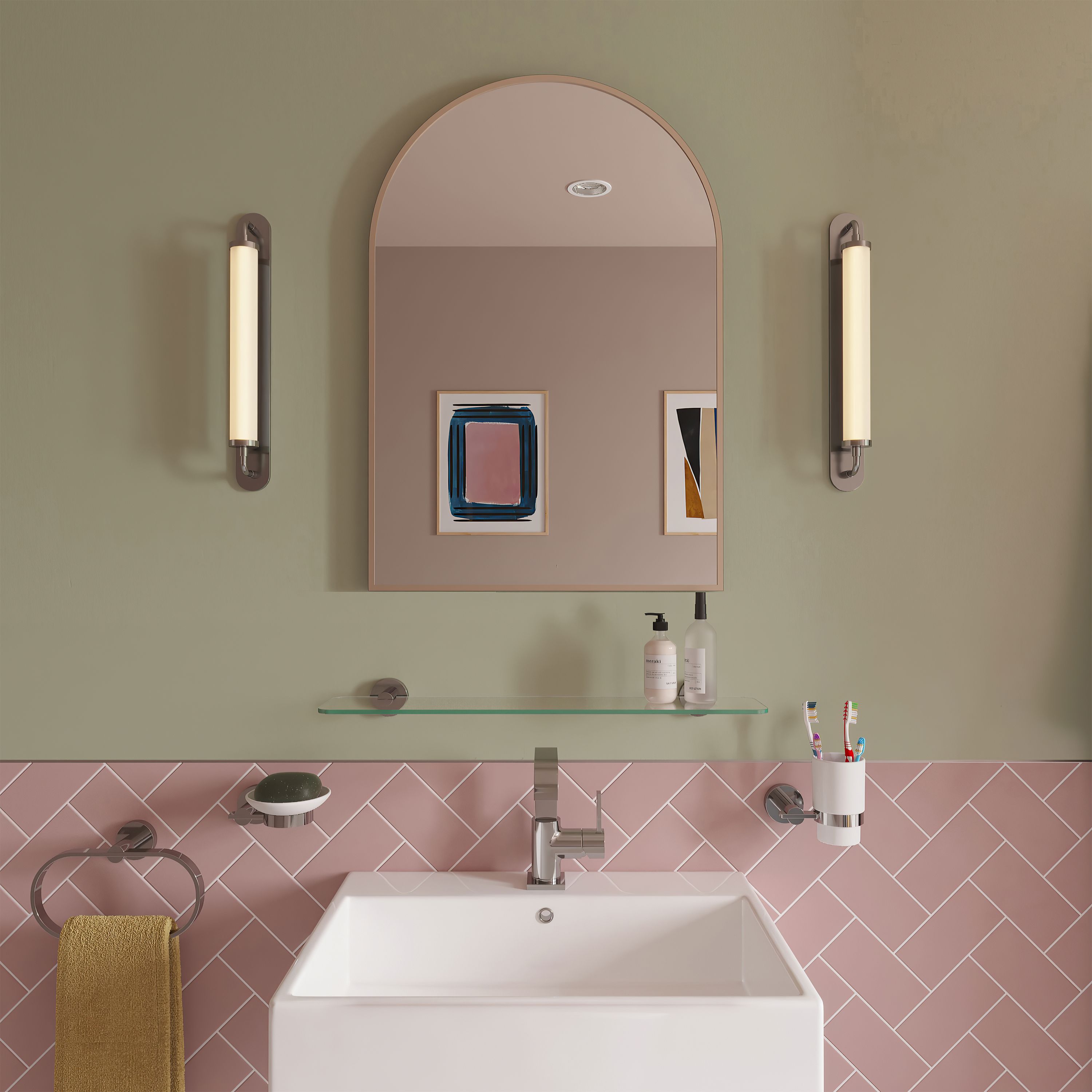 Croydex Matt Brass effect Arch Wall-mounted Bathroom Mirror (H)73cm (W)50cm